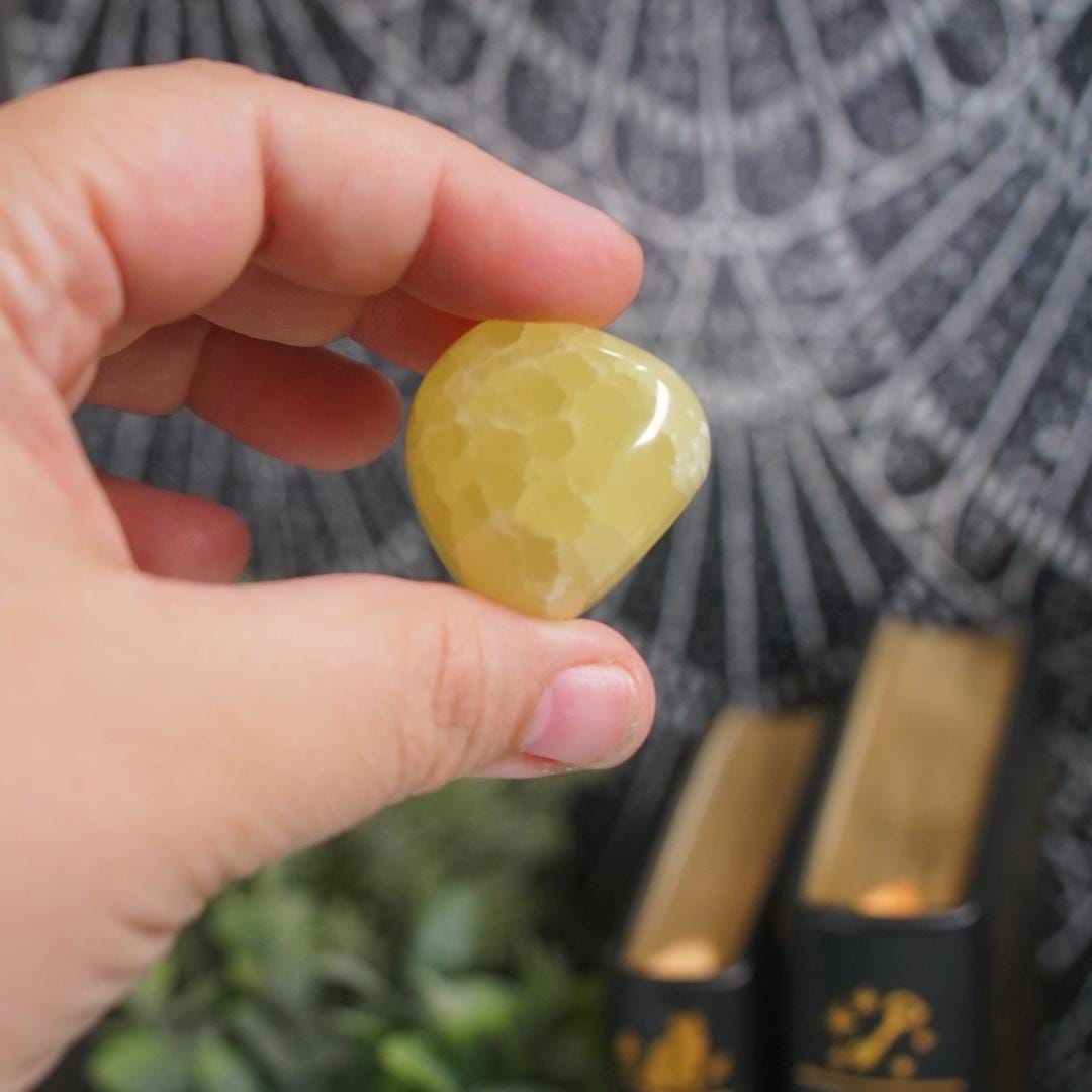 Lemon Calcite Palms & Tumbles | Intuitively Selected | High Quality Quartz | Crystal Carving | US Seller