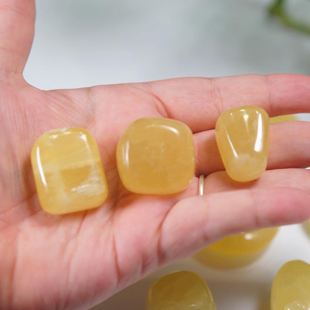 Lemon Calcite Palms & Tumbles | Intuitively Selected | High Quality Quartz | Crystal Carving | US Seller