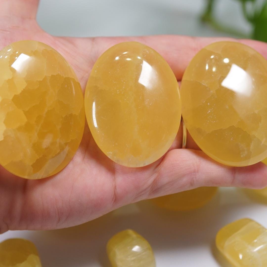 Lemon Calcite Palms & Tumbles | Intuitively Selected | High Quality Quartz | Crystal Carving | US Seller