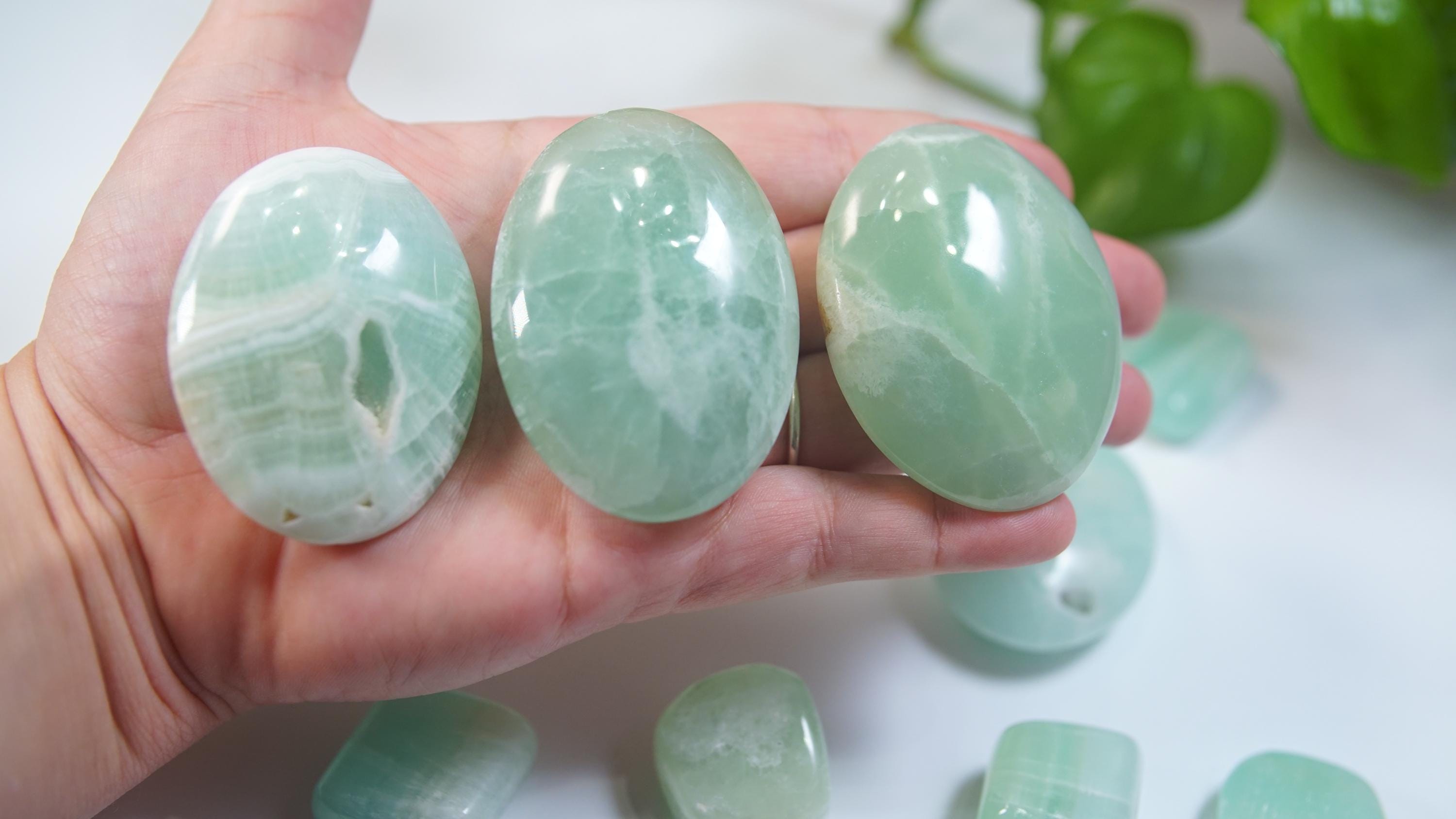 Pistachio Calcite Palms & Tumbles | Intuitively Selected | High Quality Quartz | Crystal Carving | US Seller