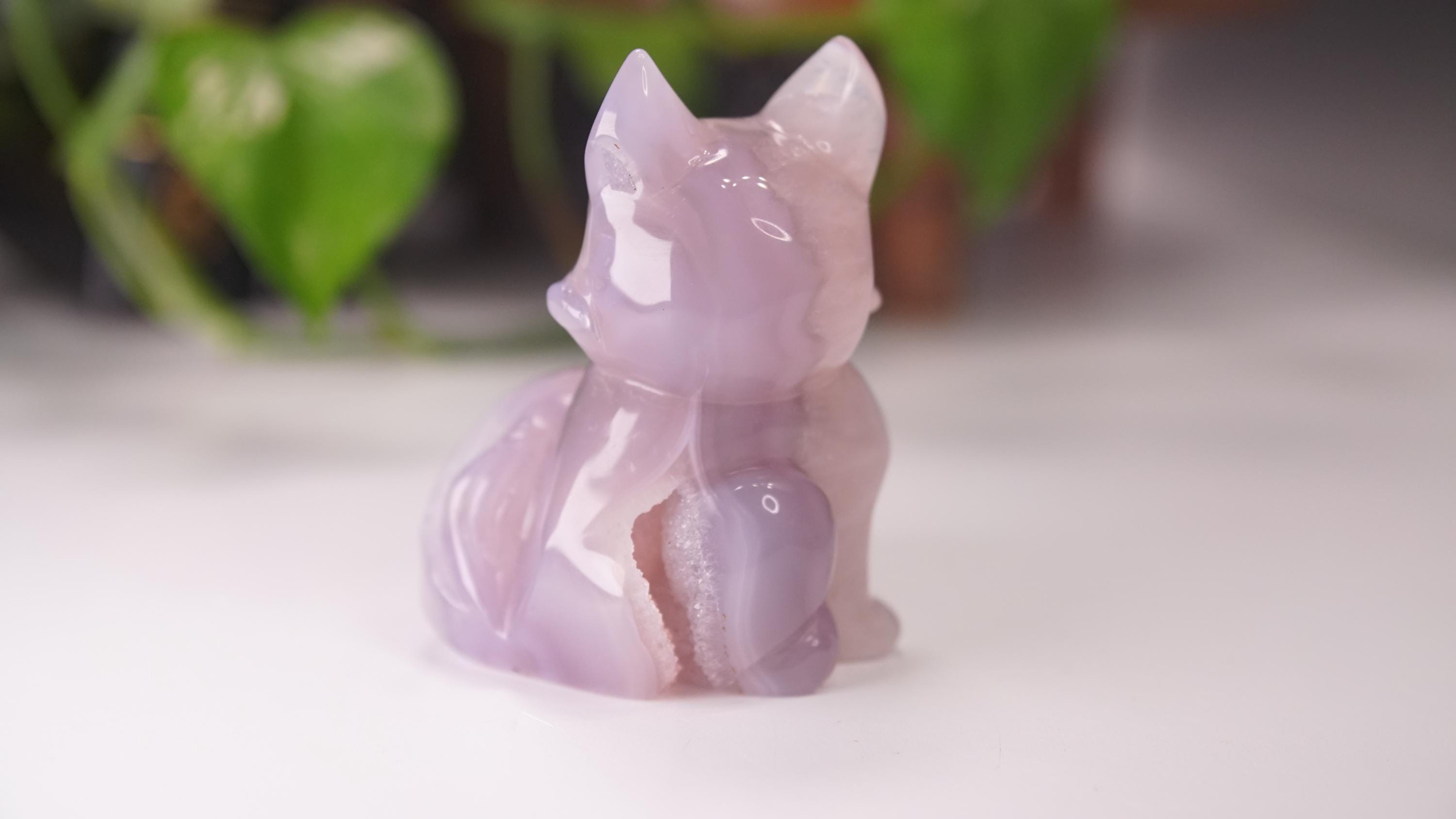 Druzy Purple Agate Hand Carved Fox Carving | US Seller