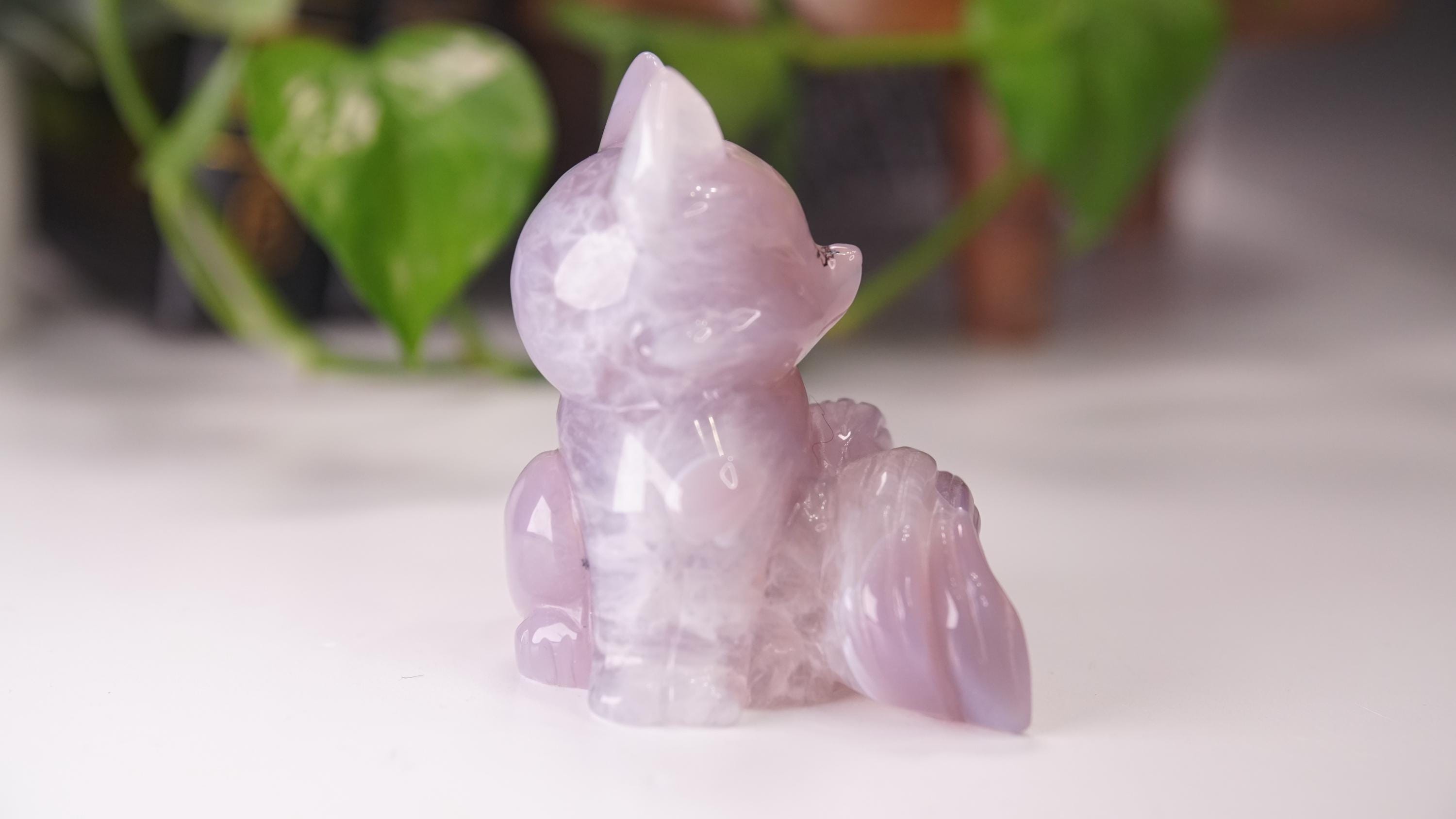 Druzy Purple Agate Hand Carved Fox Carving | US Seller