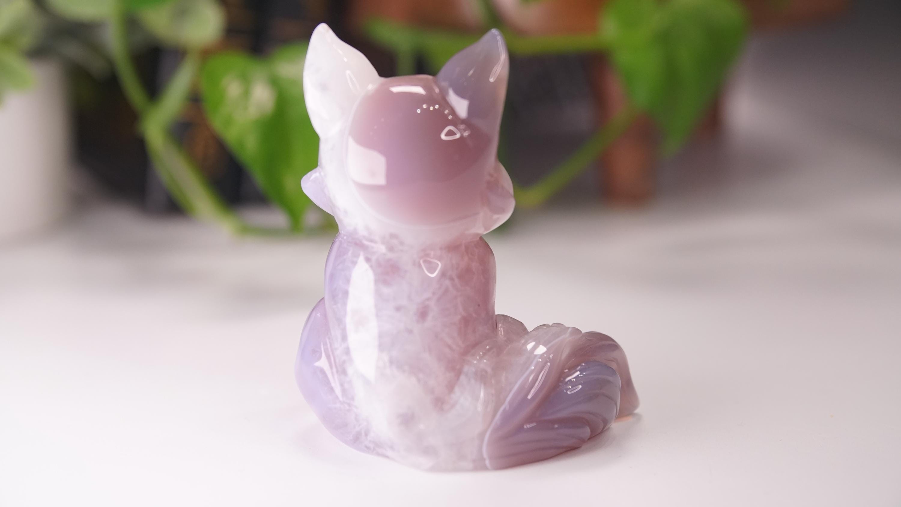 Druzy Purple Agate Hand Carved Fox Carving | US Seller