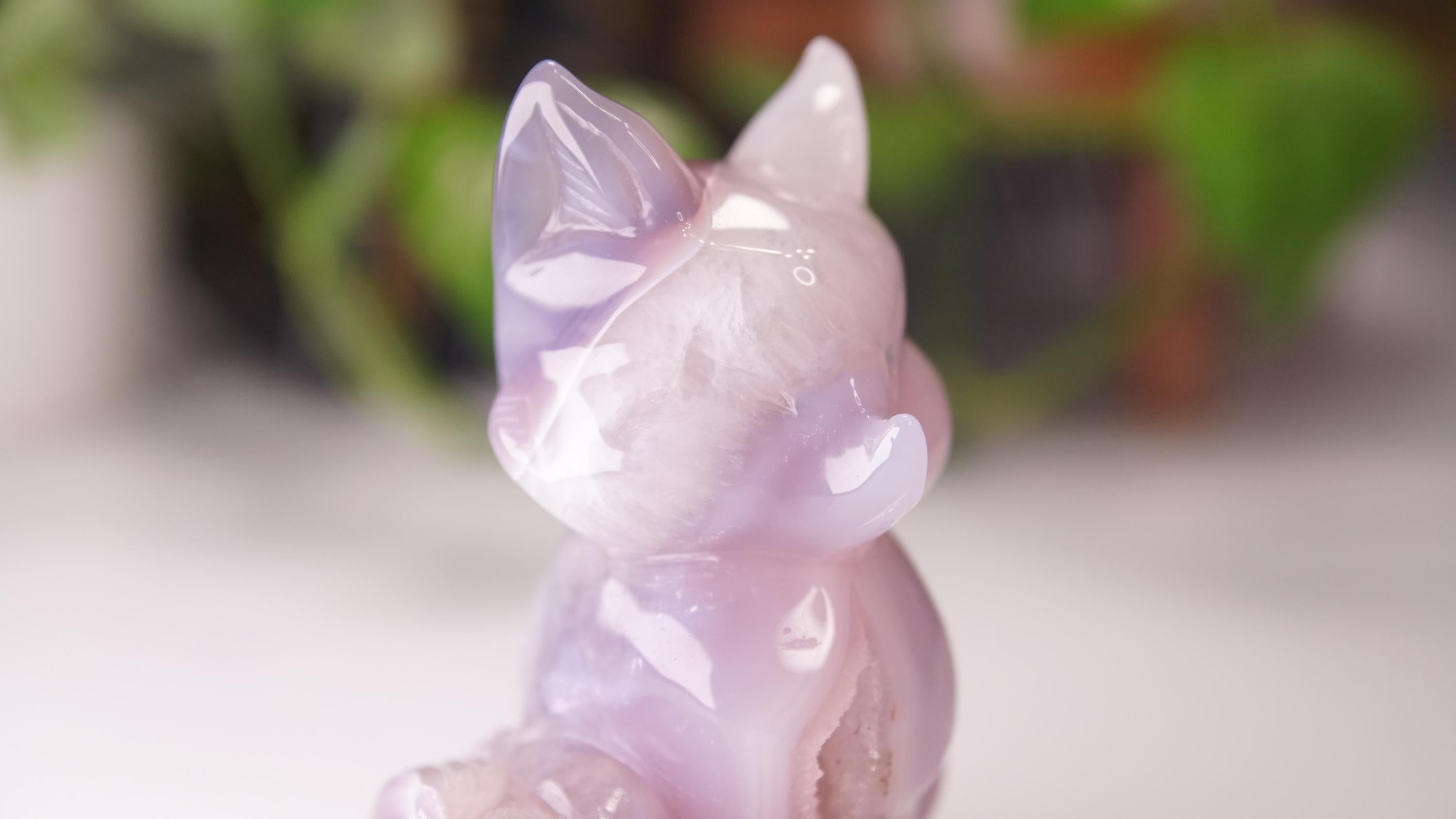 Druzy Purple Agate Hand Carved Fox Carving | US Seller