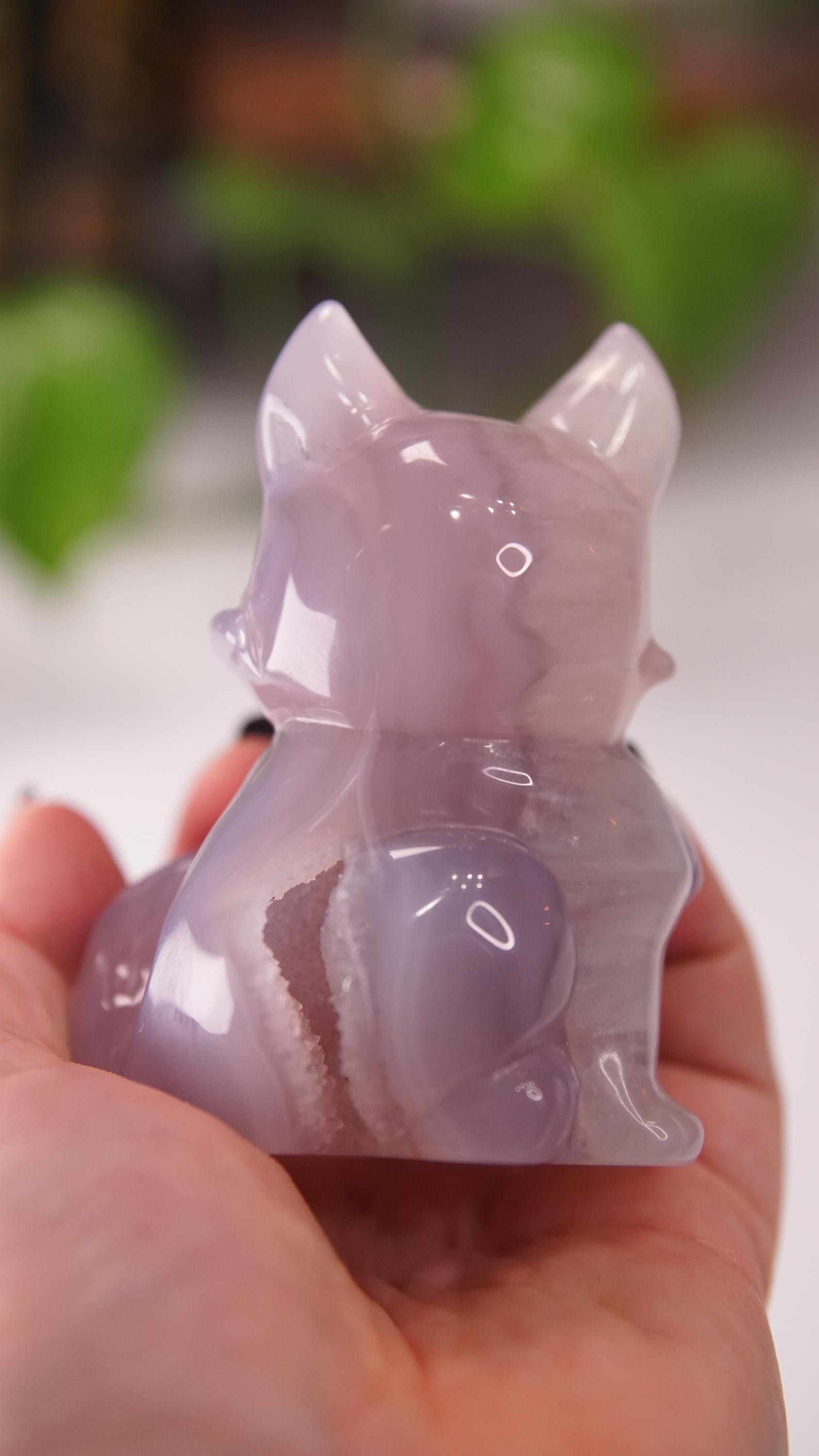 Druzy Purple Agate Hand Carved Fox Carving | US Seller