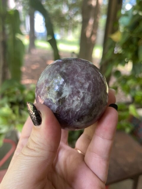 Unicorn Stone Sphere Lepodolite Quartz Tourmaline Crystal Sphere