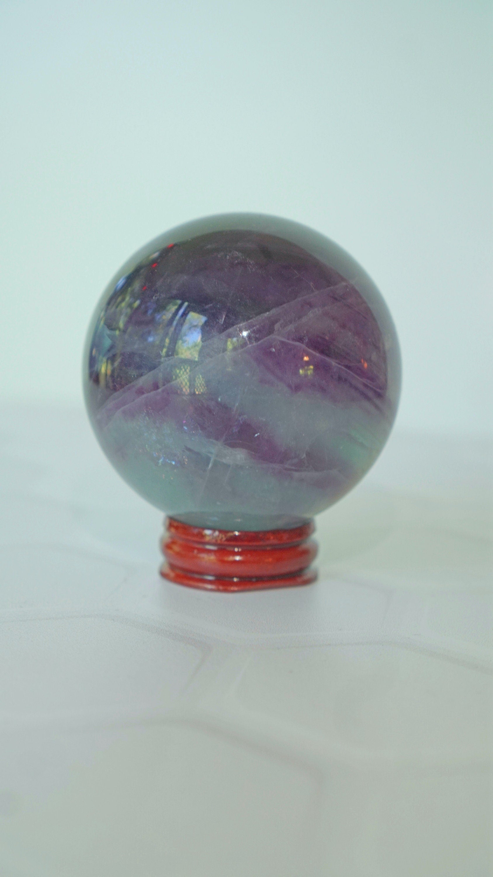 Watermelon Fluorite Crystal Sphere With Stand Healing Stone Reiki Energy Feng Shui Home Office