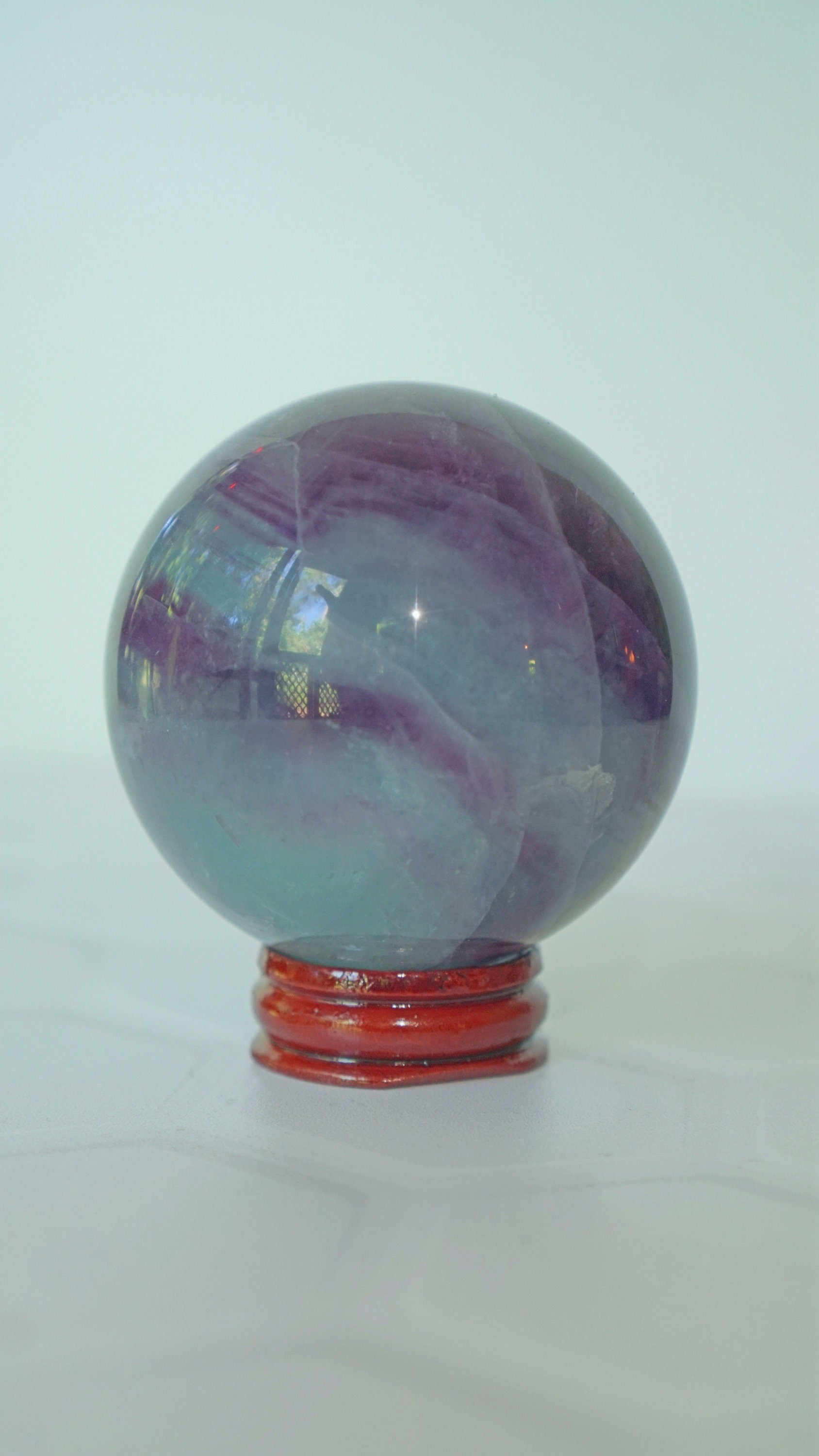 Watermelon Fluorite Crystal Sphere With Stand Healing Stone Reiki Energy Feng Shui Home Office
