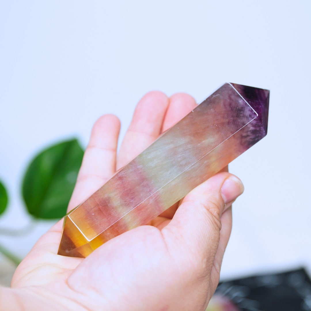 Candy Fluorite Double Terminated Point Wand Rainbow Healing Crystal Points Tower Intuition Organization