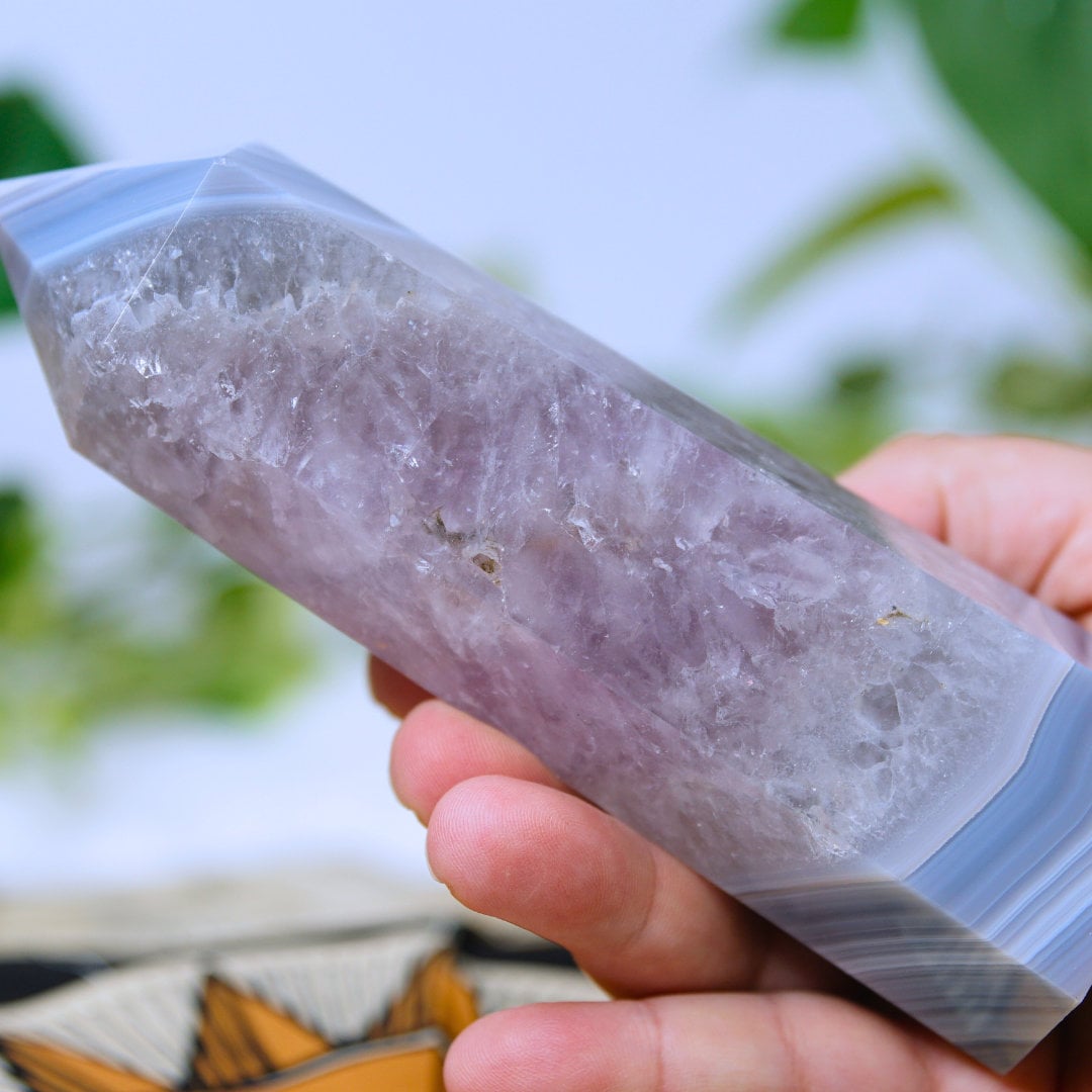 DRUZY Agate Large Tower Banded Agate Amethyst Stone Stunning Statement Piece Home Decor High Quality Large Crystal Reiki Energy Calm Balance
