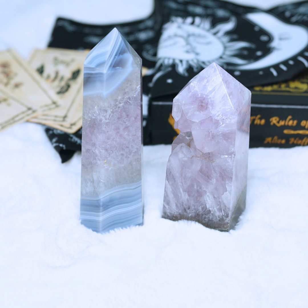 DRUZY Agate Large Tower Banded Agate Amethyst Stone Stunning Statement Piece Home Decor High Quality Large Crystal Reiki Energy Calm Balance