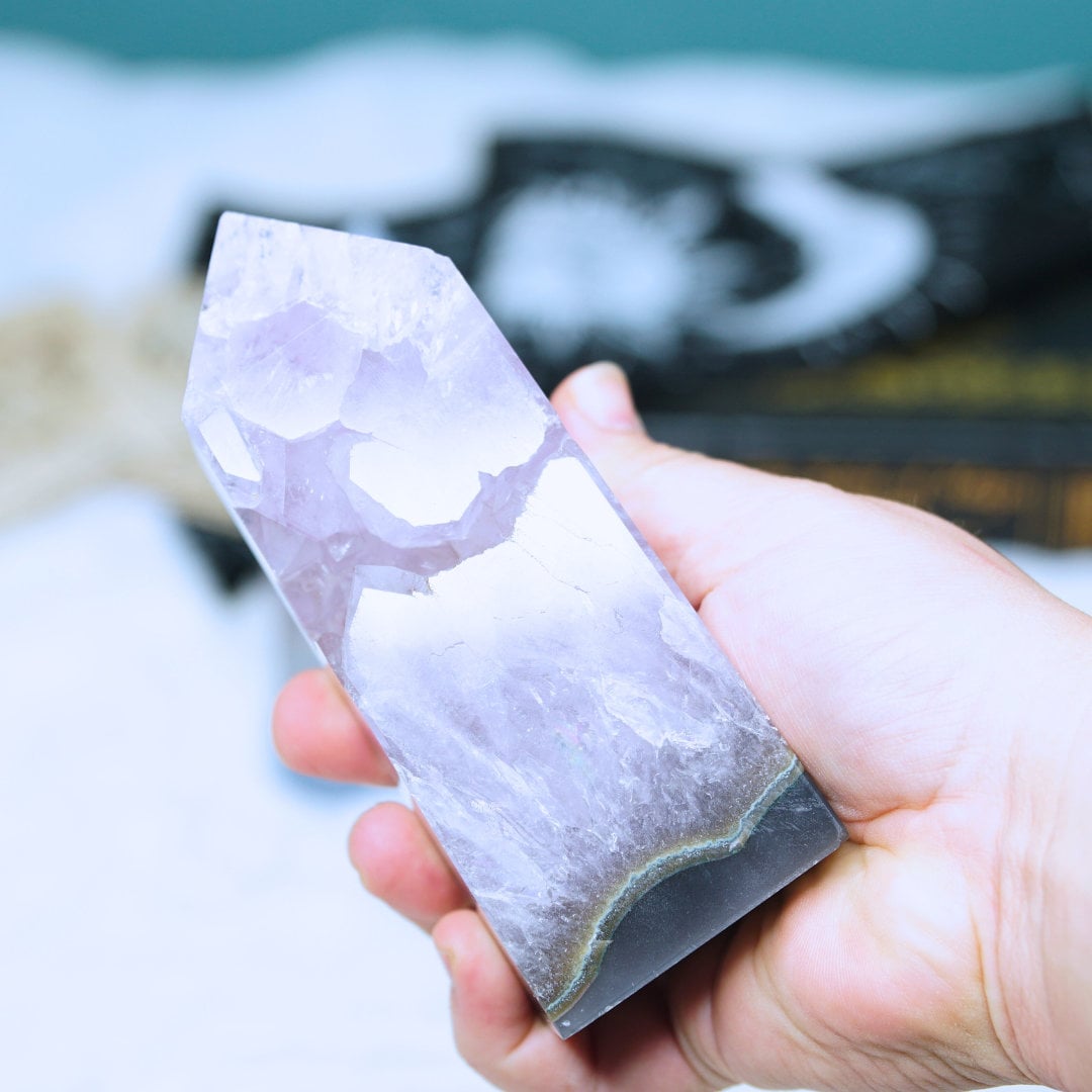 DRUZY Agate Large Tower Banded Agate Amethyst Stone Stunning Statement Piece Home Decor High Quality Large Crystal Reiki Energy Calm Balance