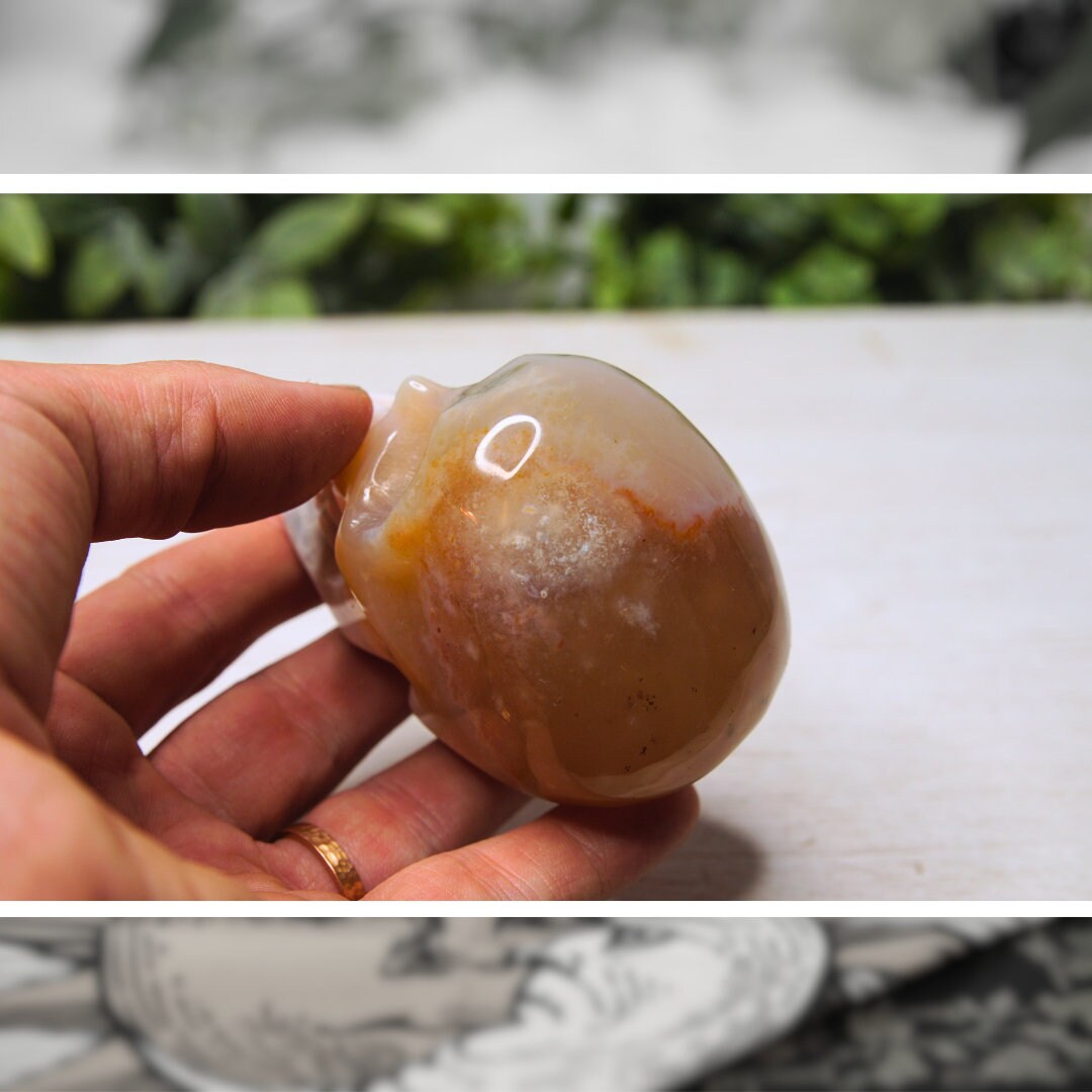 Flower Agate Skull Crystal High Quality, Manifestation Agate Stone Sphere Alter Healing Reiki Metaphysical Gift Feng Shui