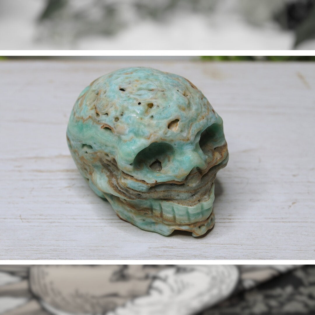 Blue Caribbean Calcite Skull Crystal Carving Gemstone