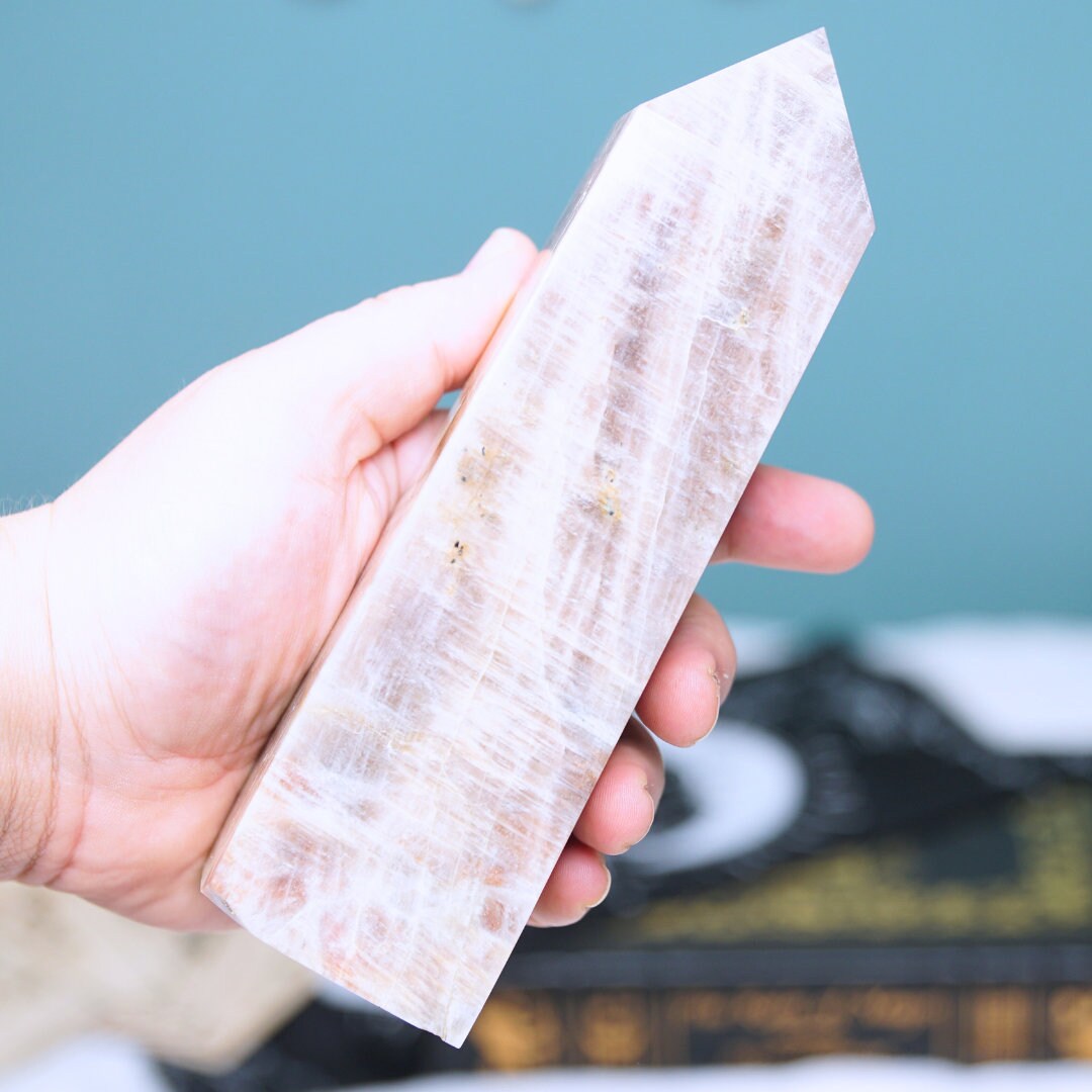 Large Stunning Blue Flash Moonstone Crystal Tower Natural Moonstone Healing Crystal Point Polished Moonstone Stone
