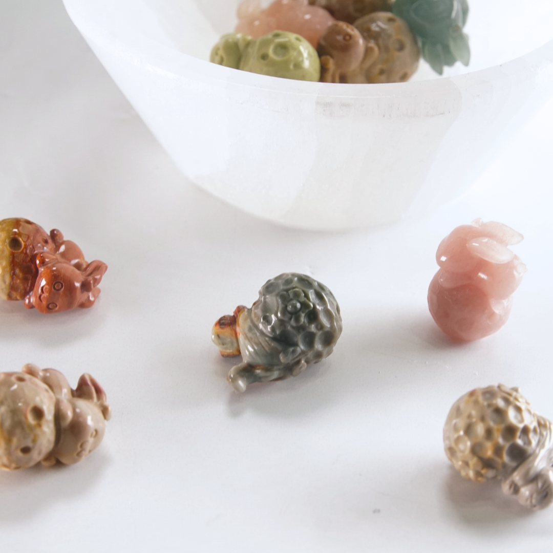 MINI Alashan Agate Cat & Bunny On Moon Carving | Intuitively Chosen