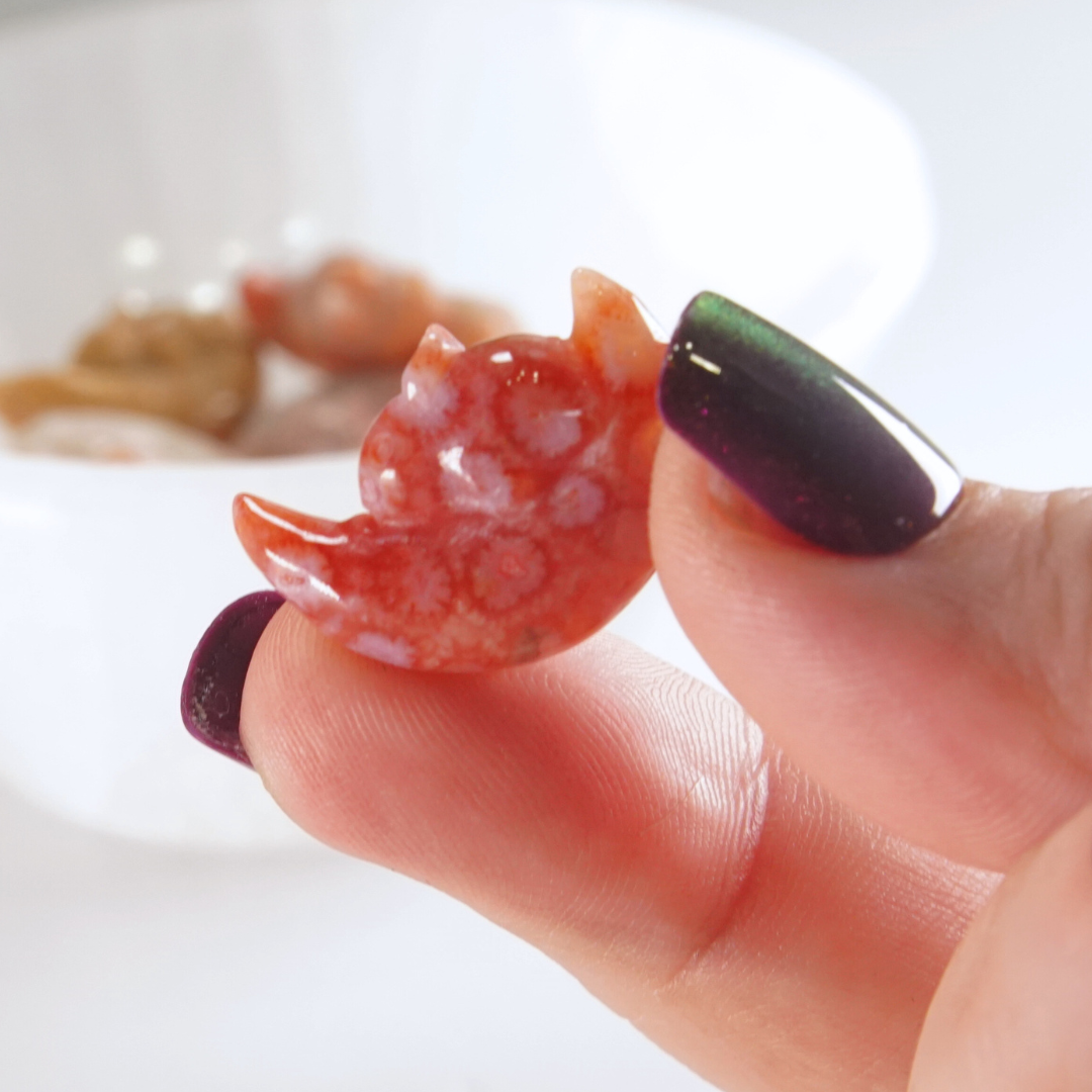 MINI Coral Jasper Sleepy Bunny On Moon Carving | Intuitively Chosen