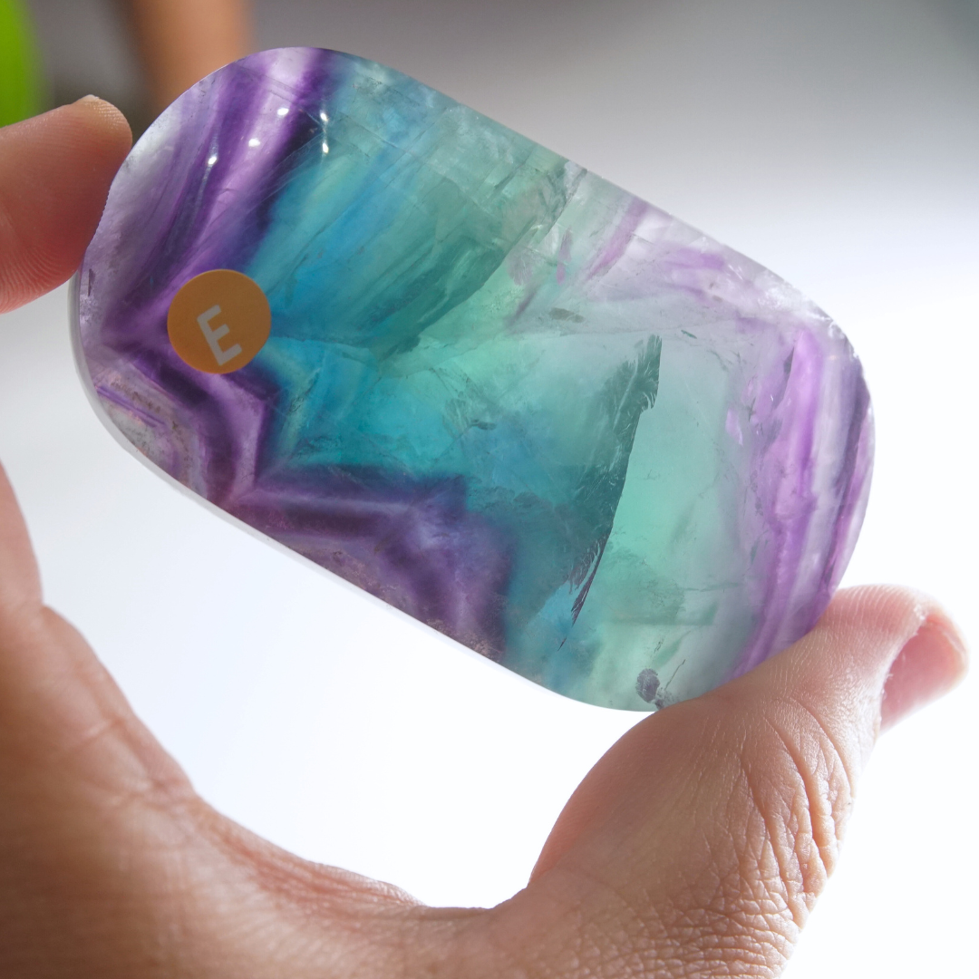 Rainbow Fluorite Palm Stone | High Quality Glassy Fluorite Palm Stone (E)