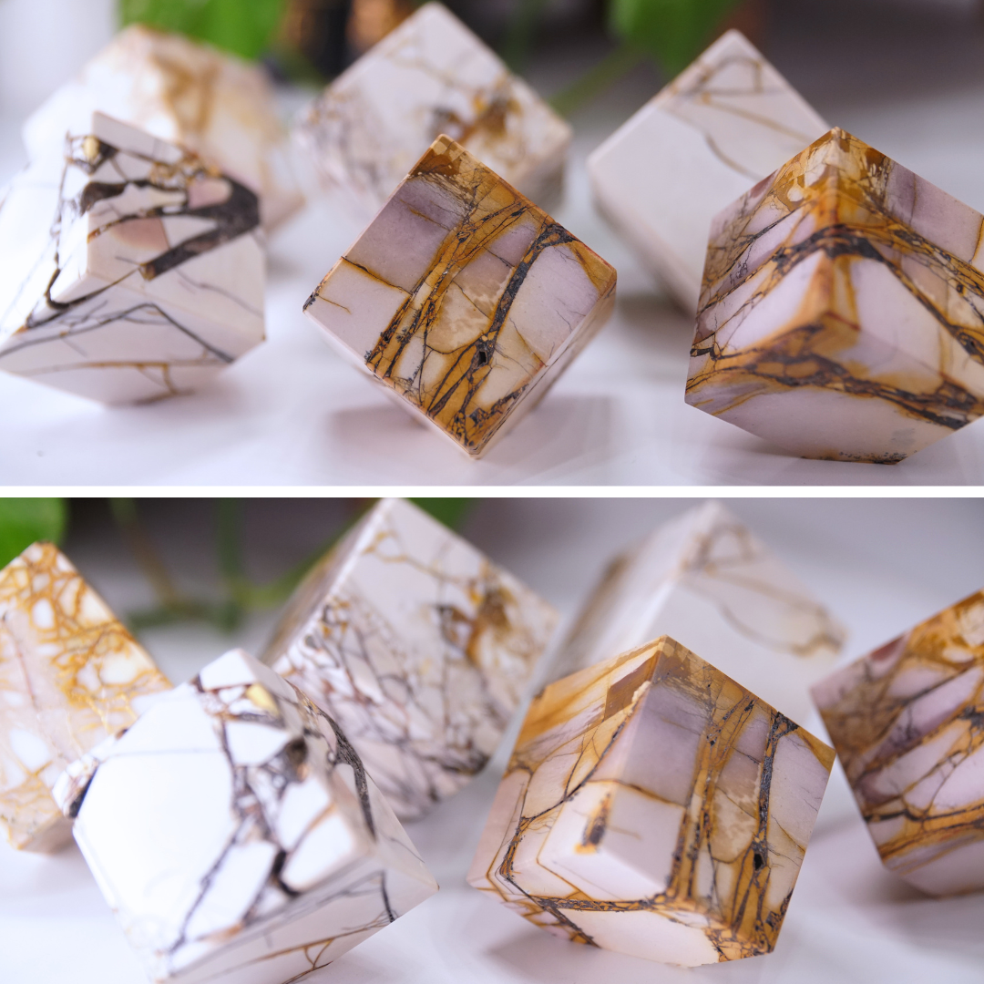 Eggshell Cream And White With Hematite Mookaite Cubes | Pick Your Favorite