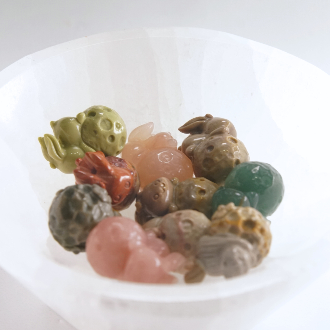 MINI Alashan Agate Cat & Bunny On Moon Carving | Intuitively Chosen
