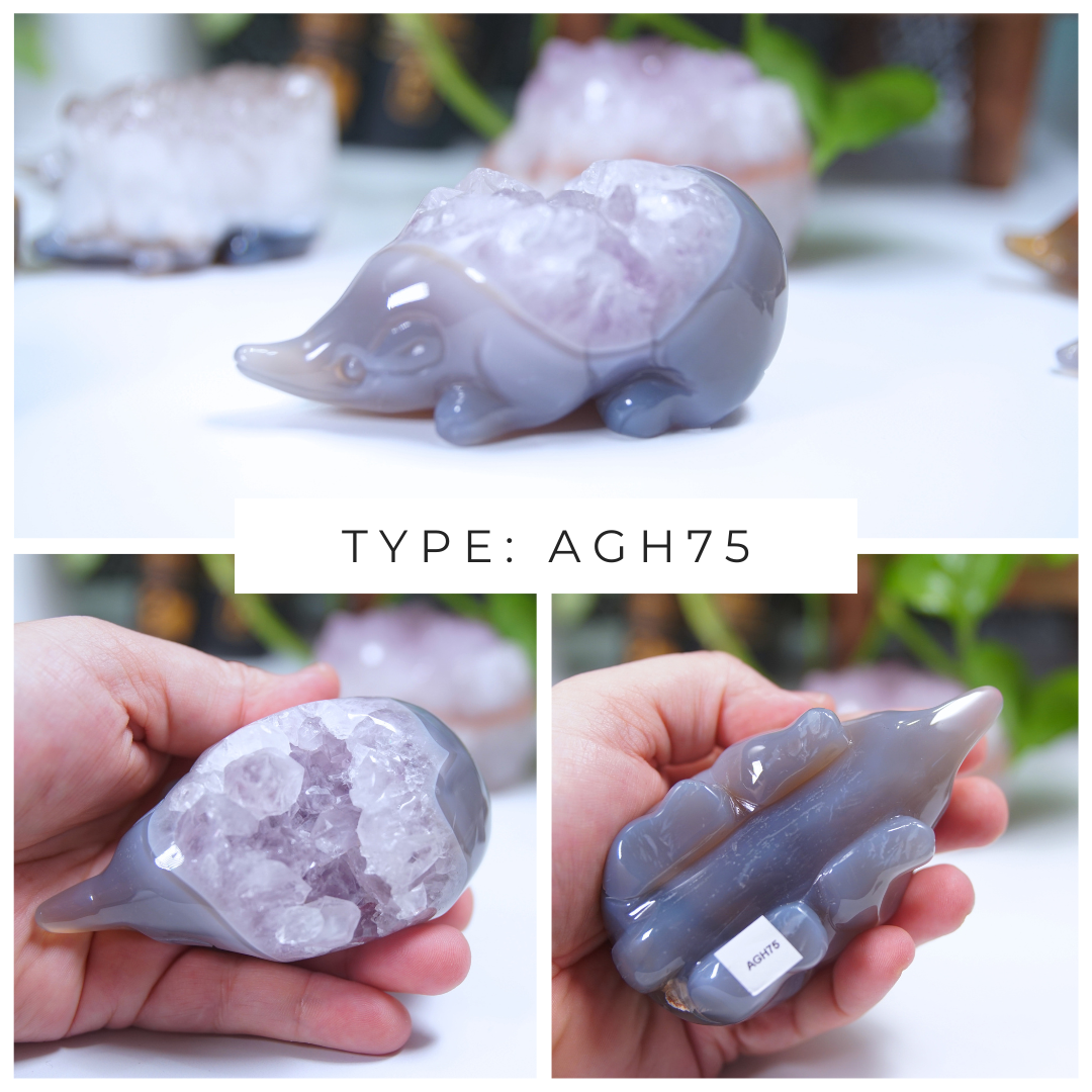 Agate & Amethyst Hedgehog Carvings
