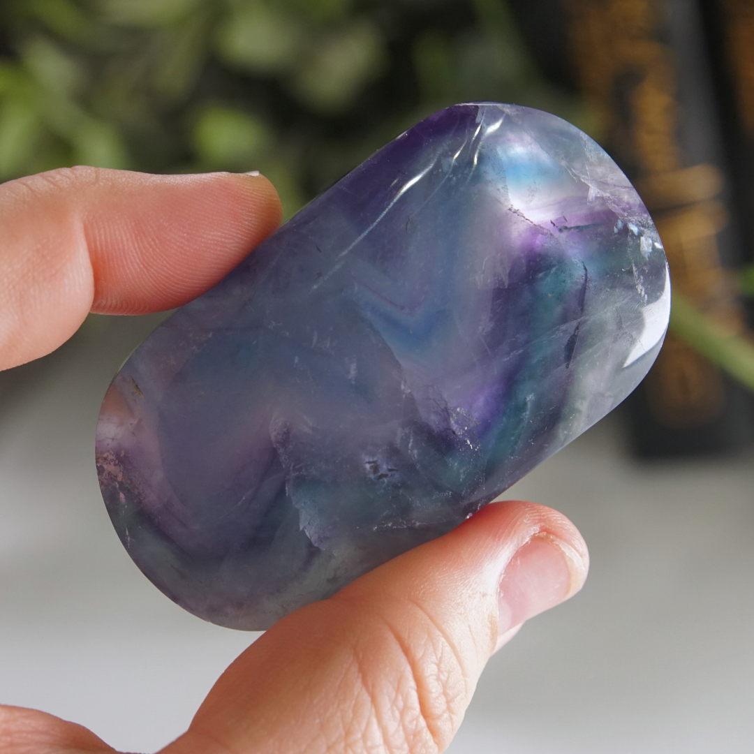 Rainbow Fluorite Palm Stone | High Quality Glassy Fluorite Palm Stone (J)