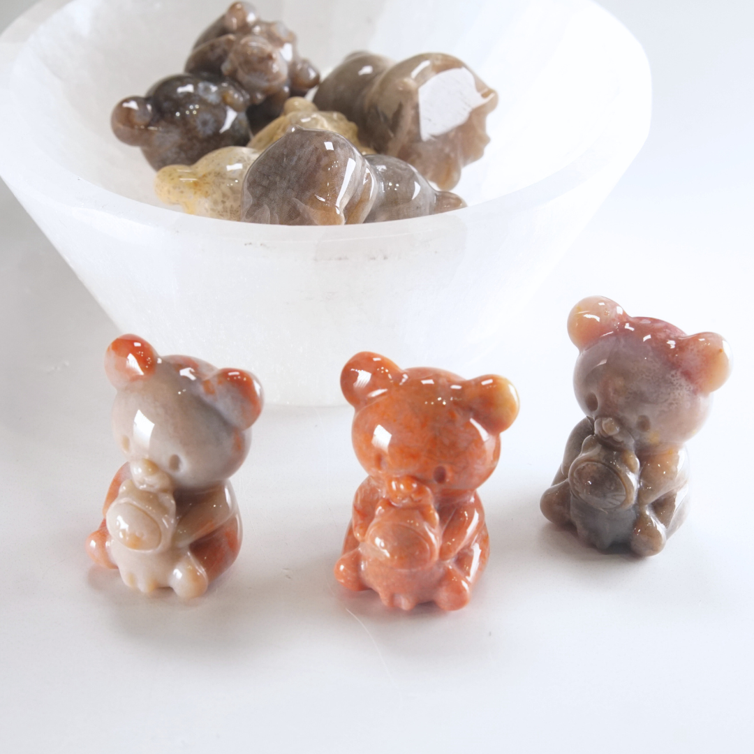 MINI Coral Jasper Teddy Bear Carving | Intuitively Chosen