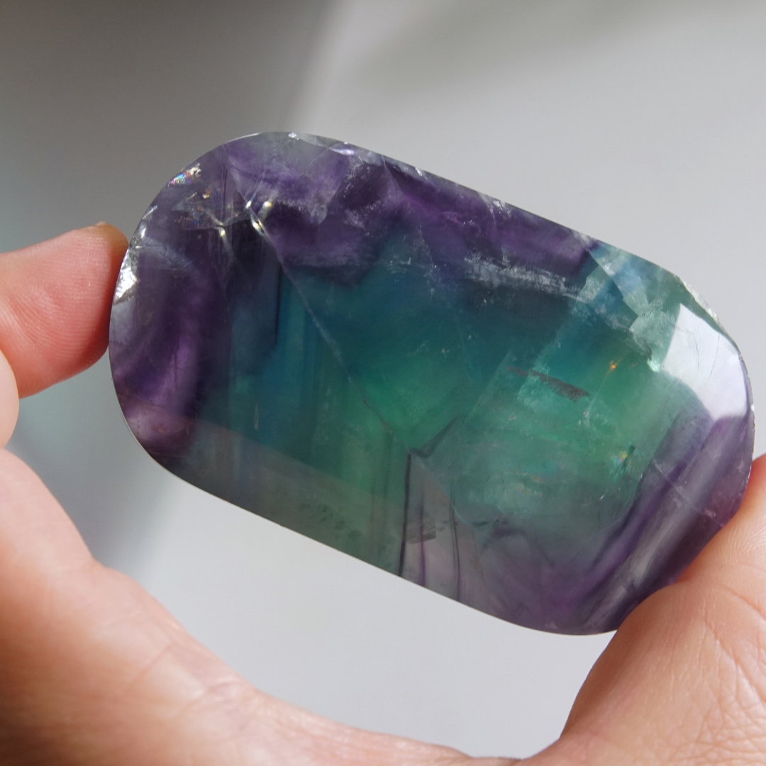Rainbow Fluorite Palm Stone | High Quality Glassy Fluorite Palm Stone (E)