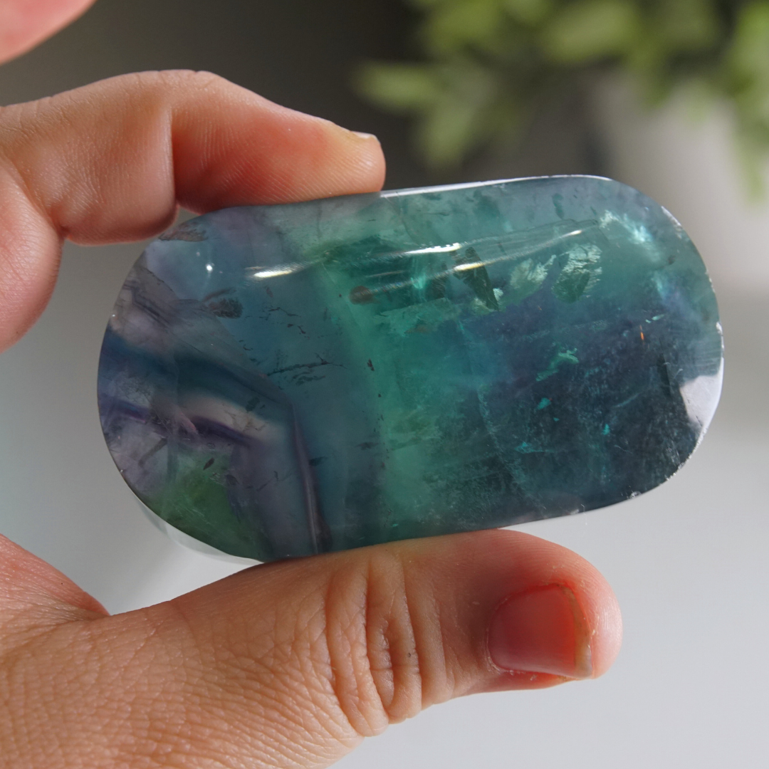 Rainbow Fluorite Palm Stone | High Quality Glassy Fluorite Palm Stone (D)