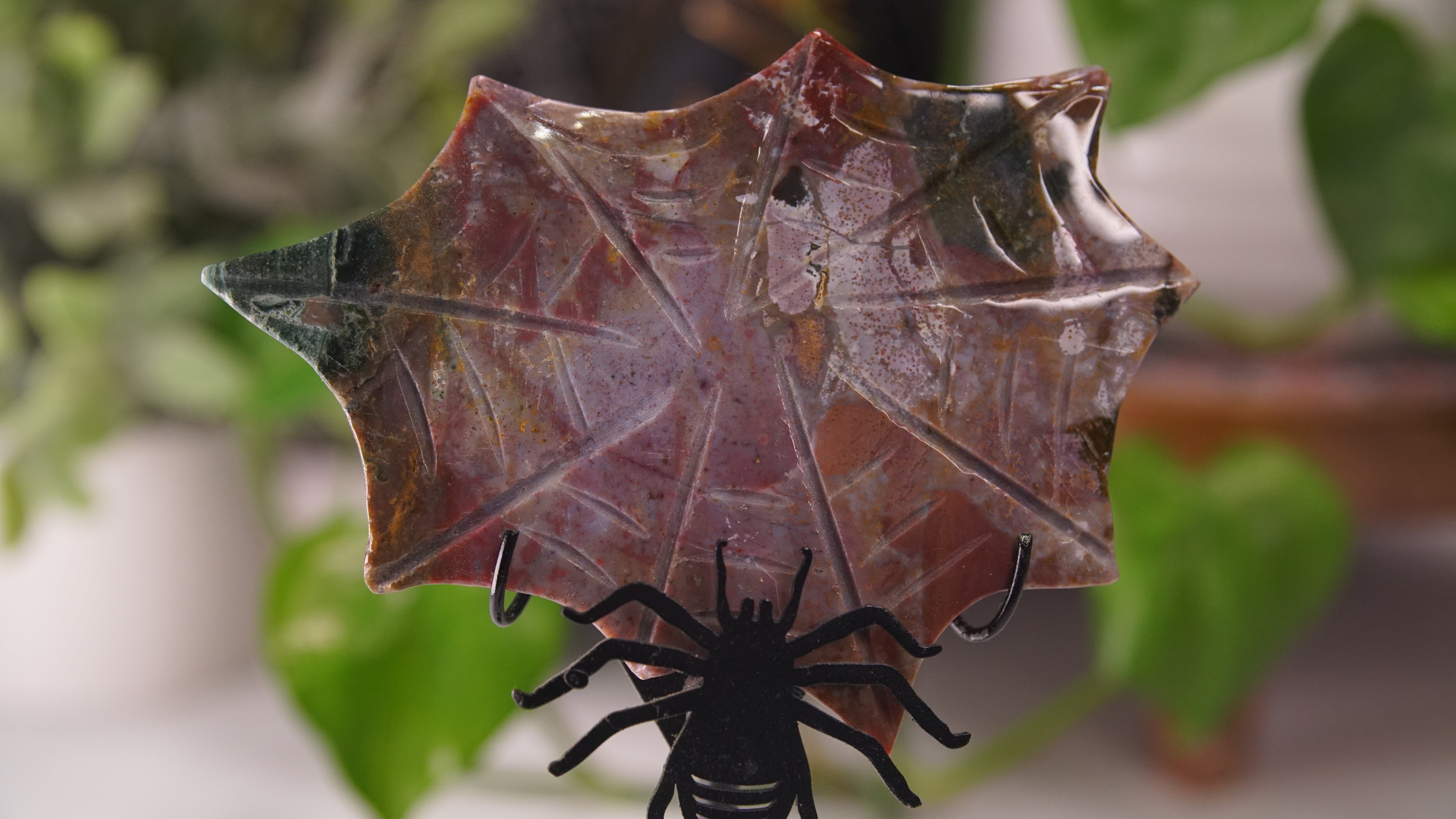 Sea Jasper Spider Web With FREE Spider Stand | Crystal Carving Sculpture