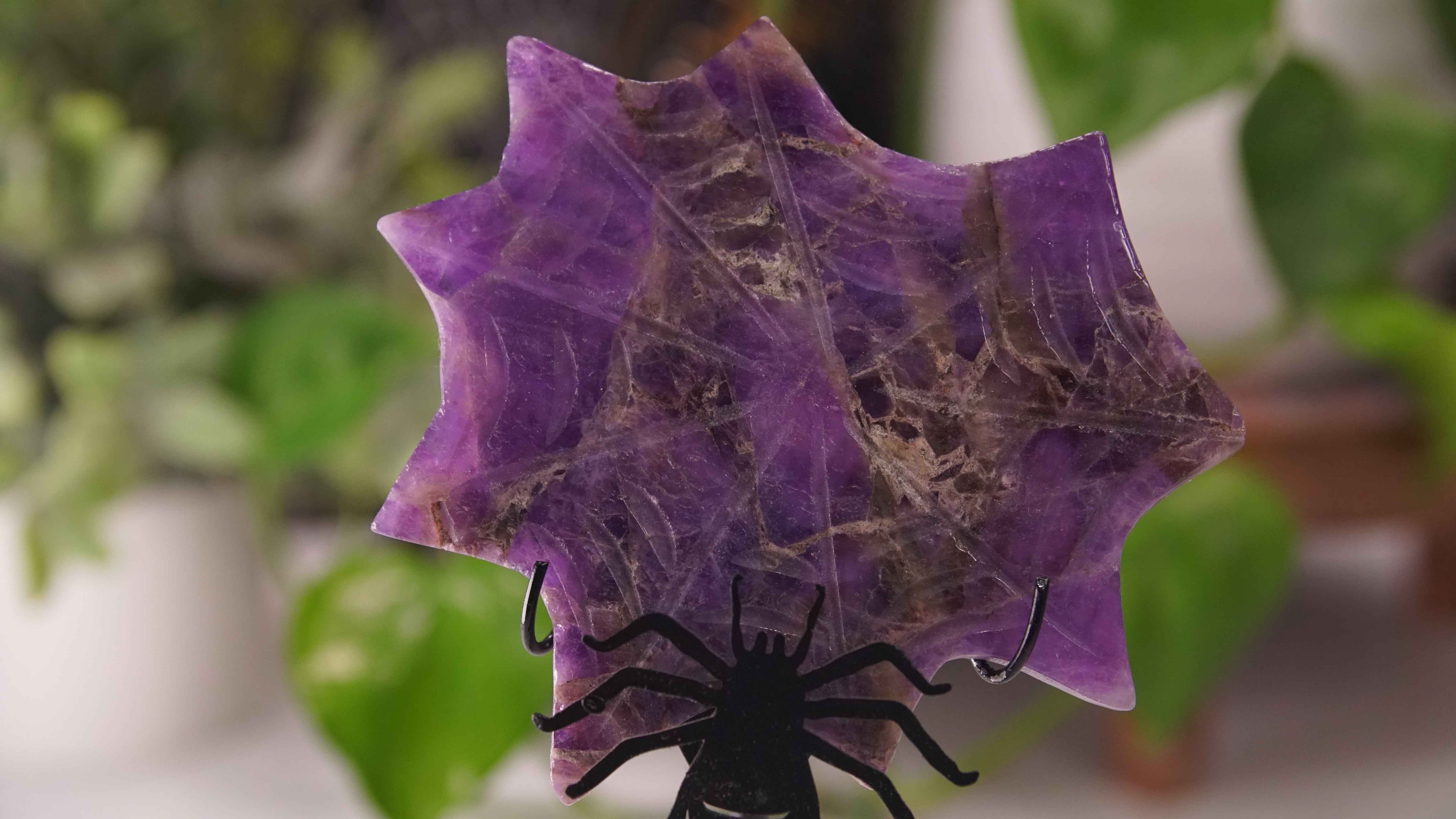 Amethyst Spider Web With FREE Spider Stand | Crystal Carving Sculpture