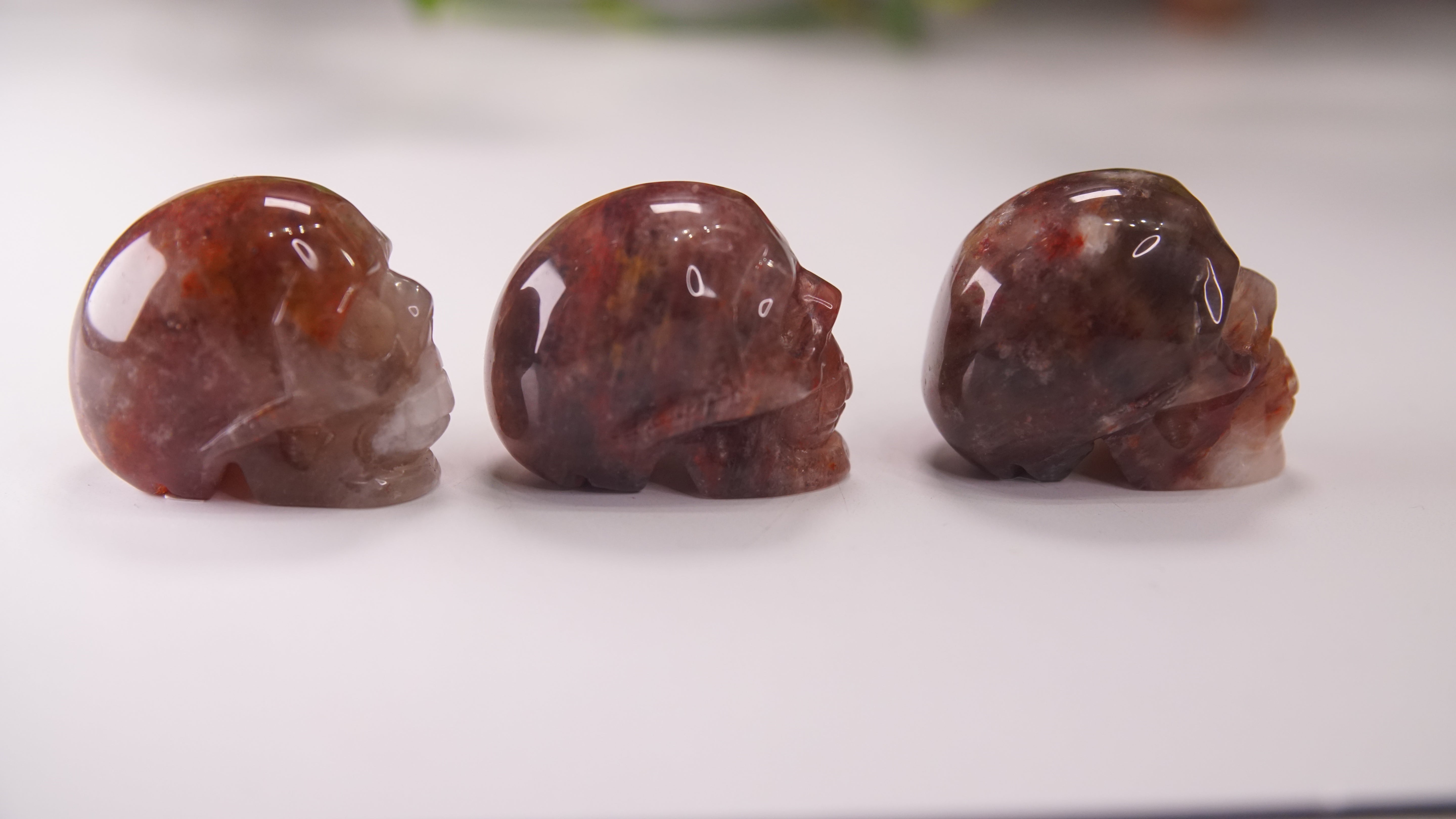 Gorgeous Fire Quartz With Moonstone Skull (Small, 2")
