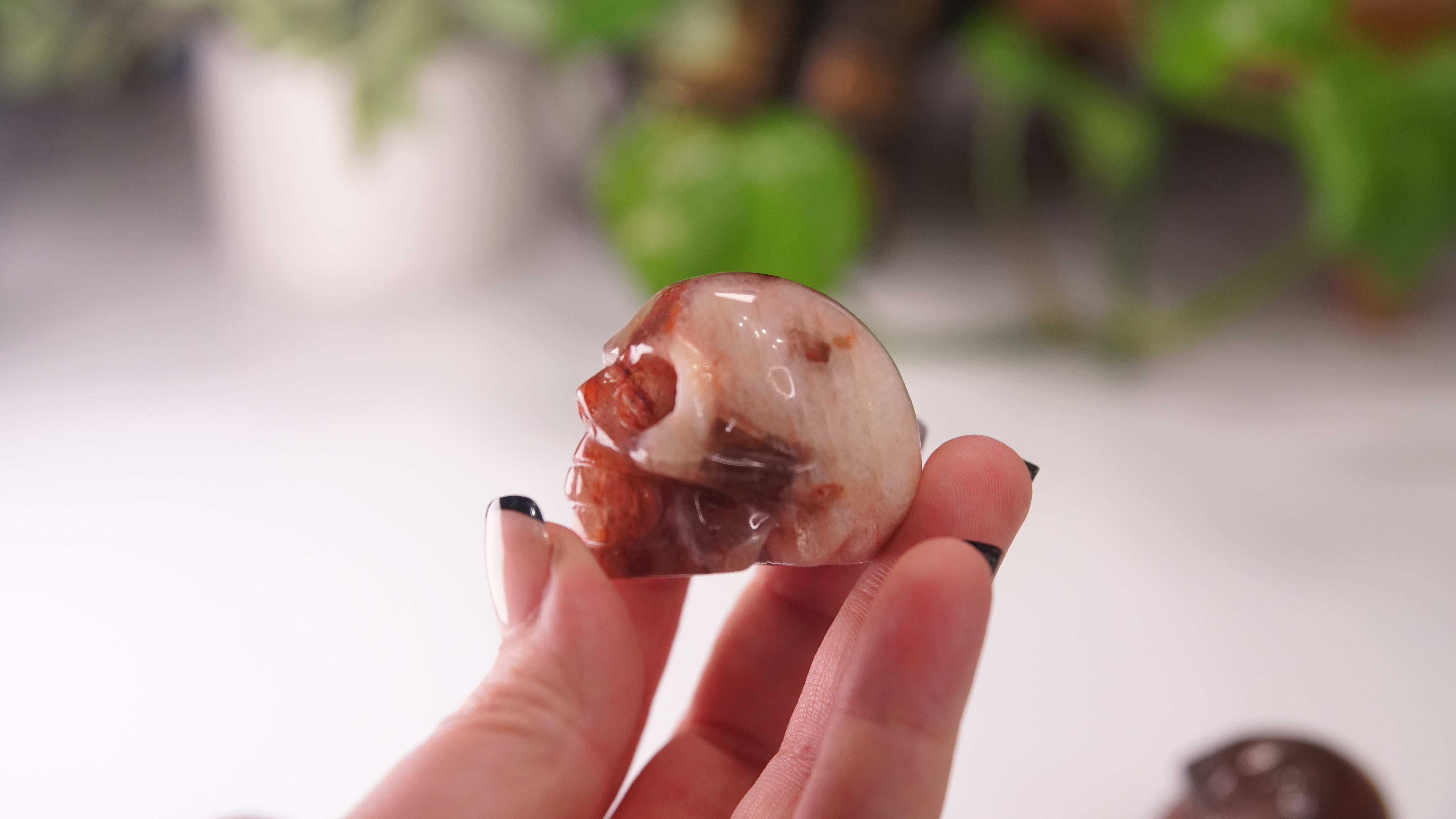 Gorgeous Fire Quartz With Moonstone Skull (Small, 2")