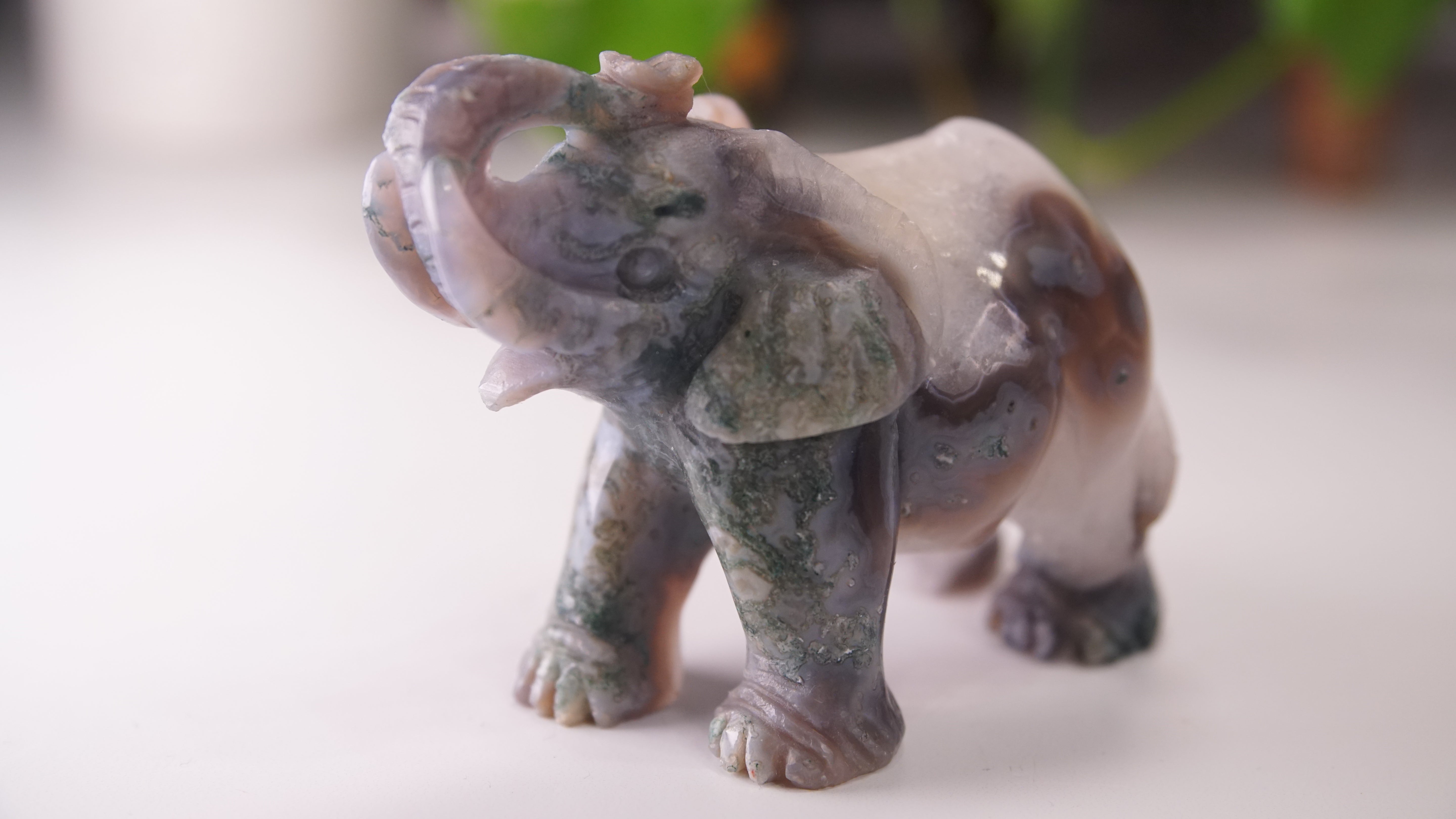 Druzy Moss Agate Boutique Elephant Carving | Crystal Carving Statement Piece