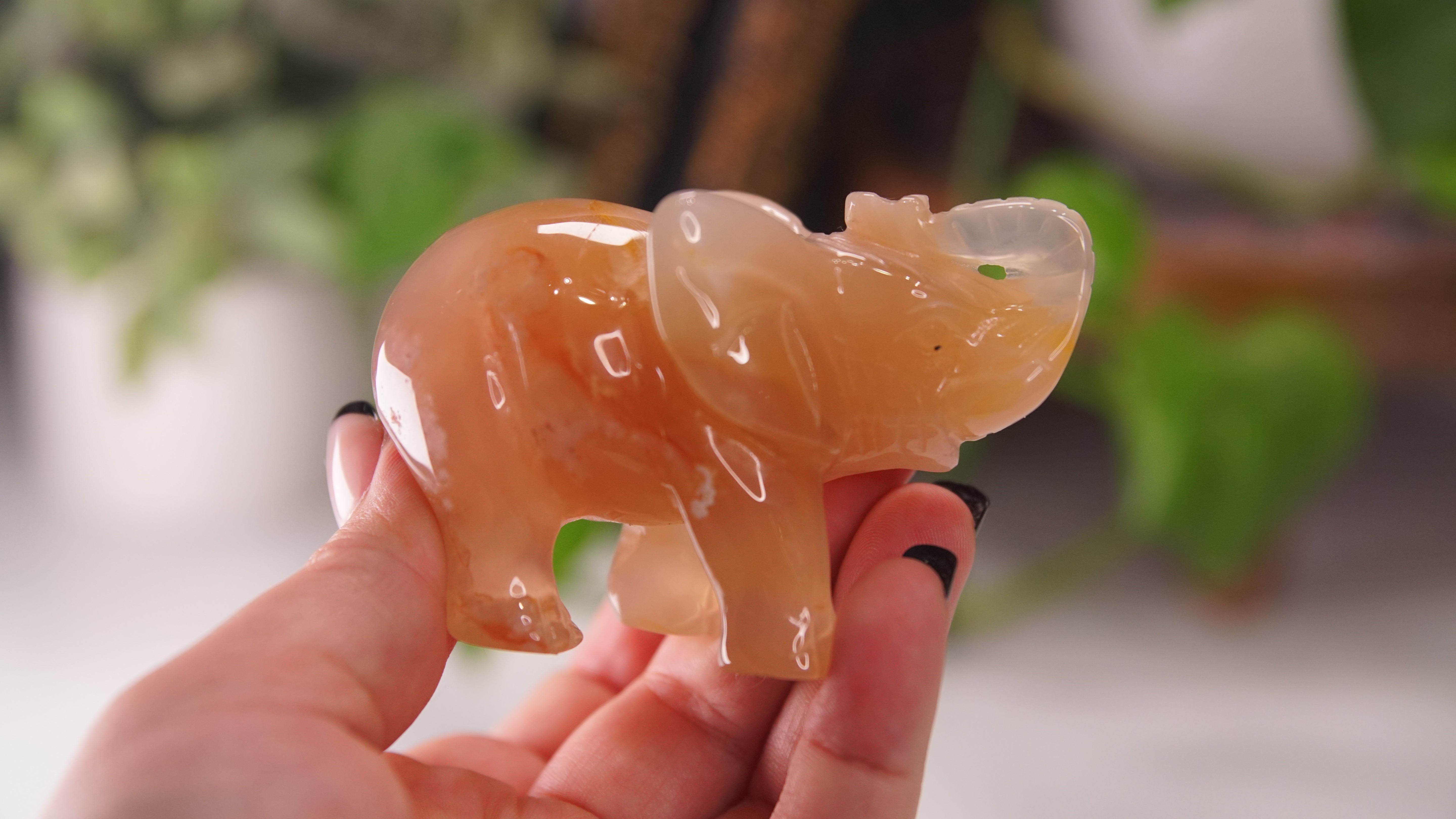 Druzy Agate Hand Carved Elephant Carving | Crystal Carving Statement Piece