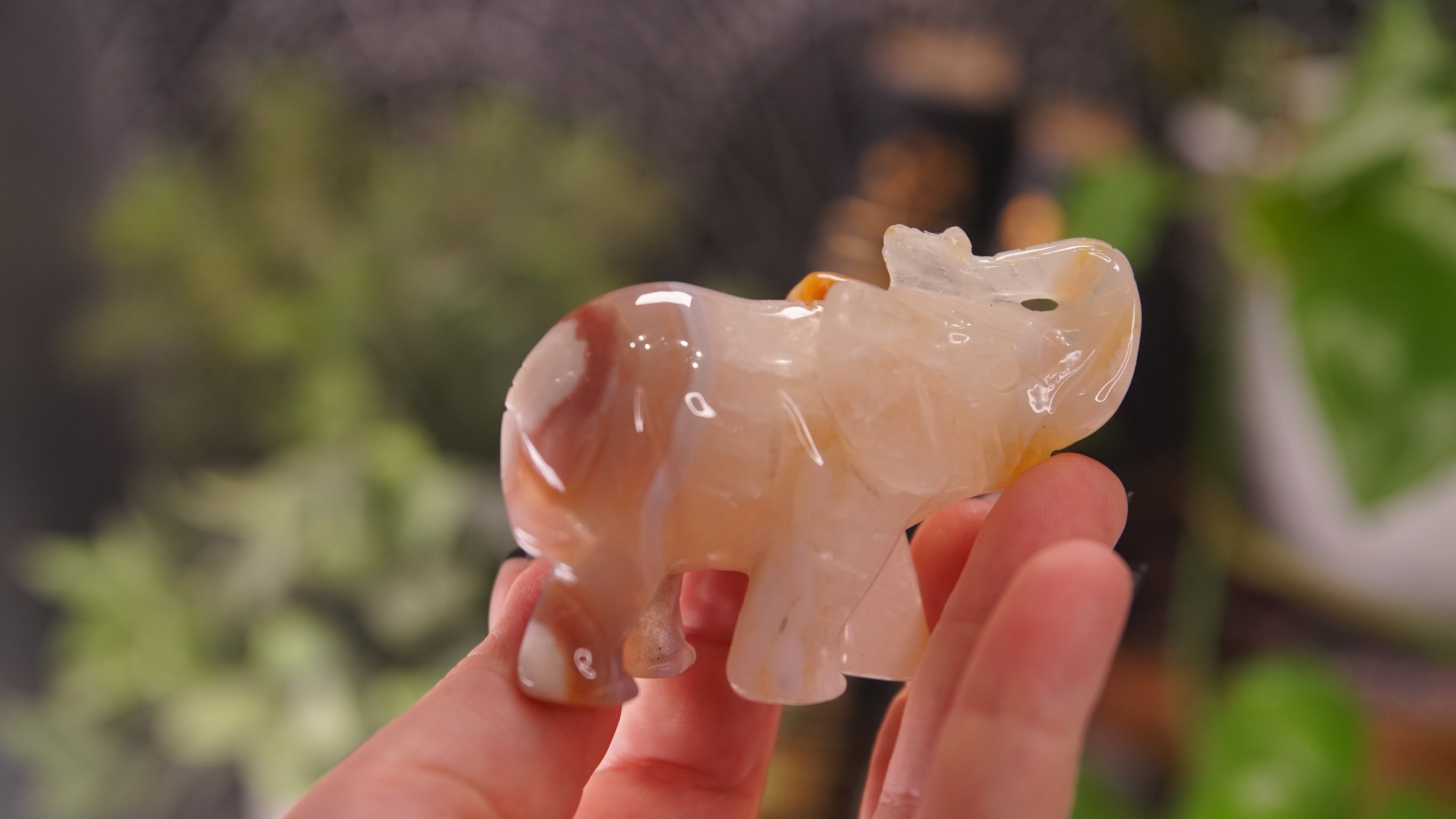 Druzy Agate Hand Carved Elephant Carving | Crystal Carving Statement Piece