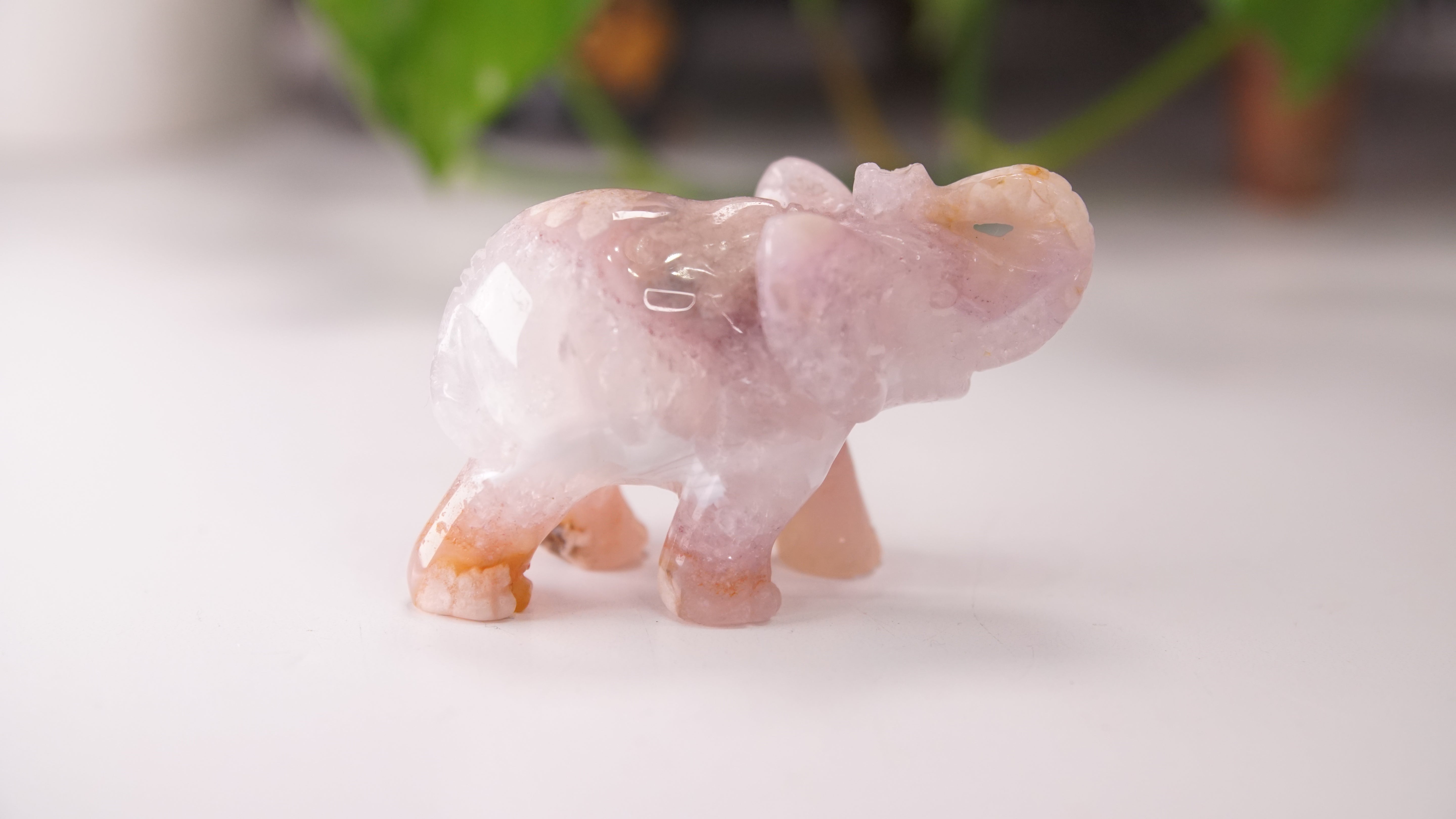 Druzy Agate Pink Amethyst Hand Carved Elephant Carving | Crystal Carving Statement Piece
