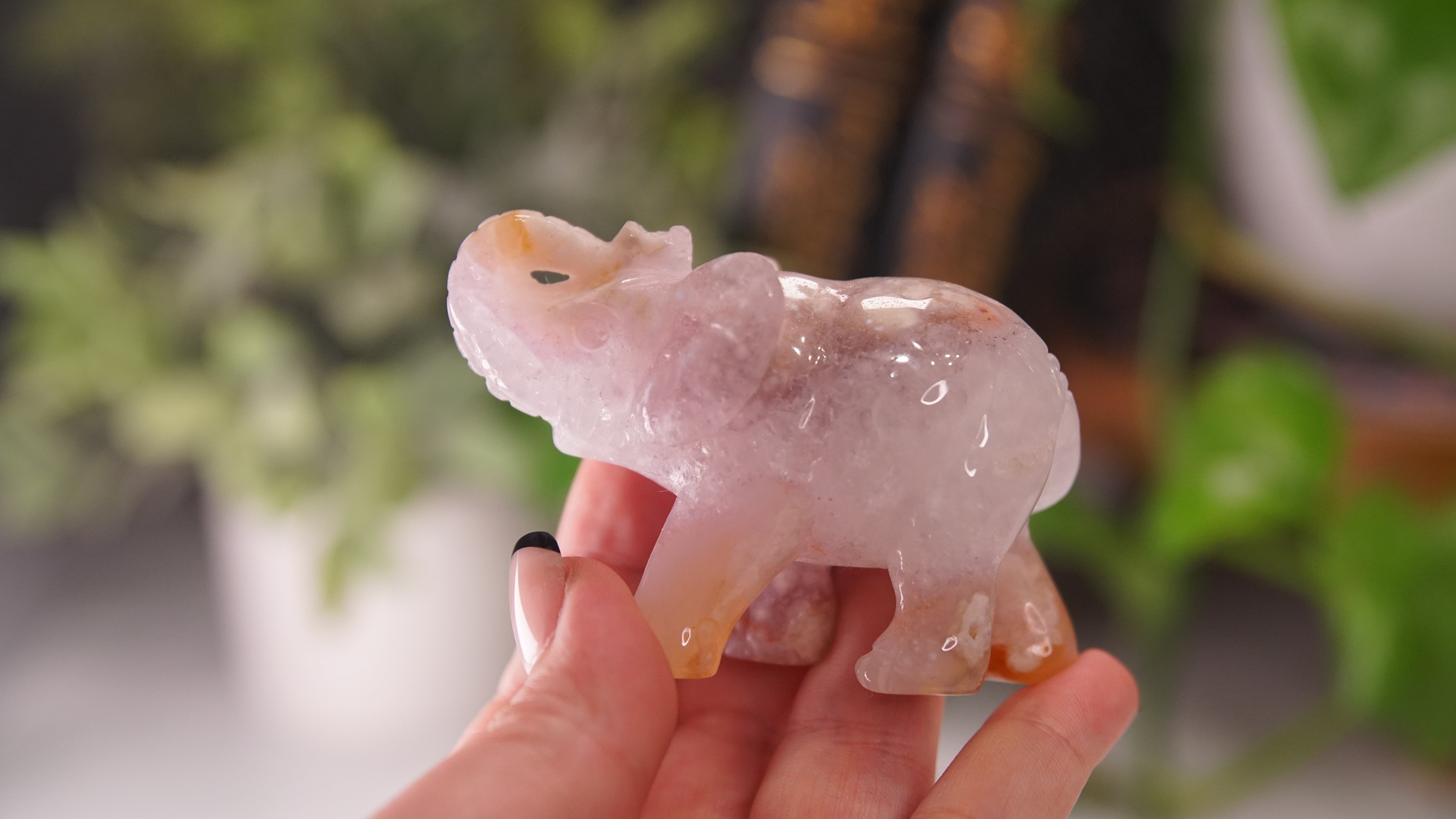 Druzy Agate Pink Amethyst Hand Carved Elephant Carving | Crystal Carving Statement Piece