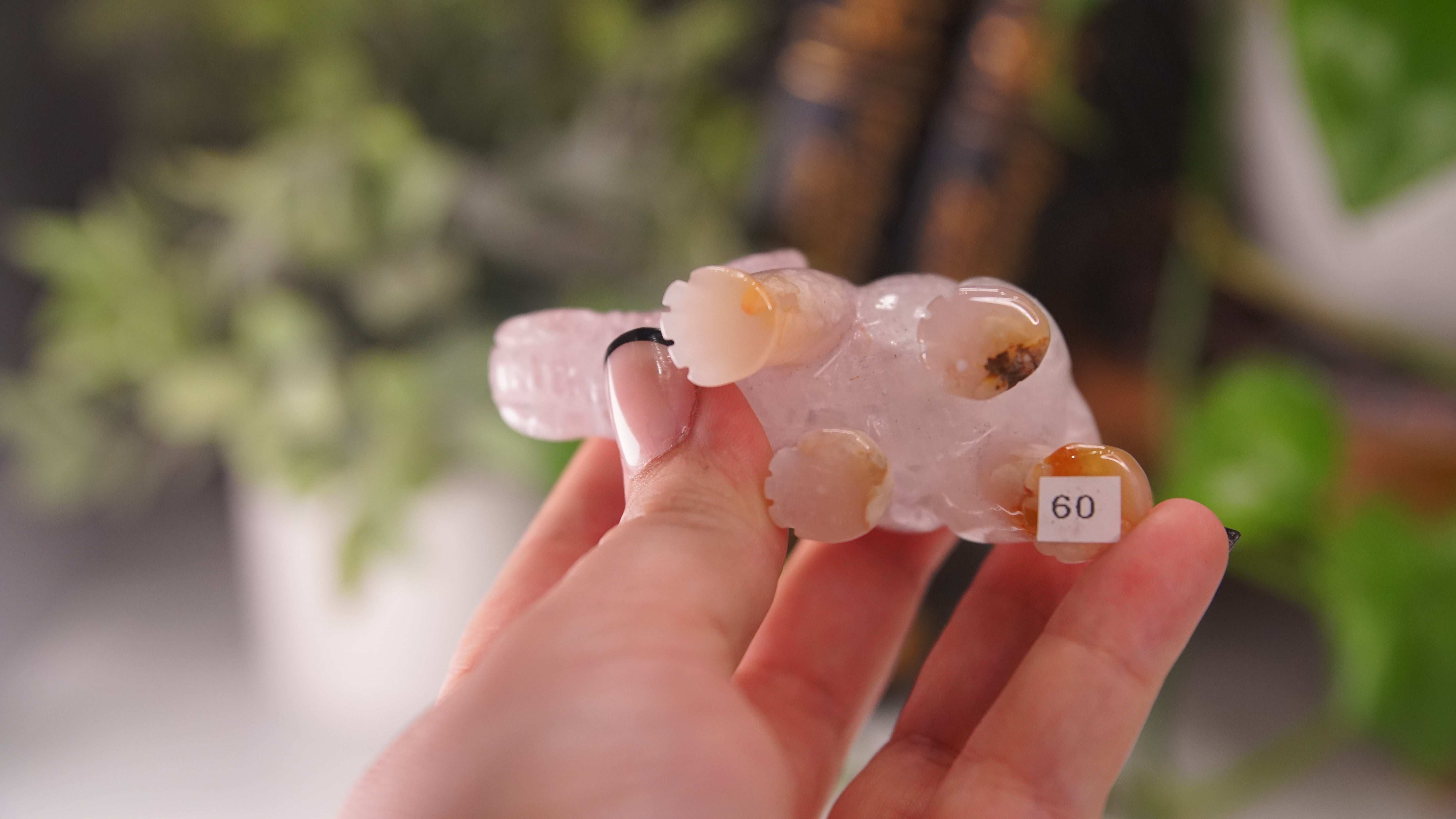 Druzy Agate Pink Amethyst Hand Carved Elephant Carving | Crystal Carving Statement Piece