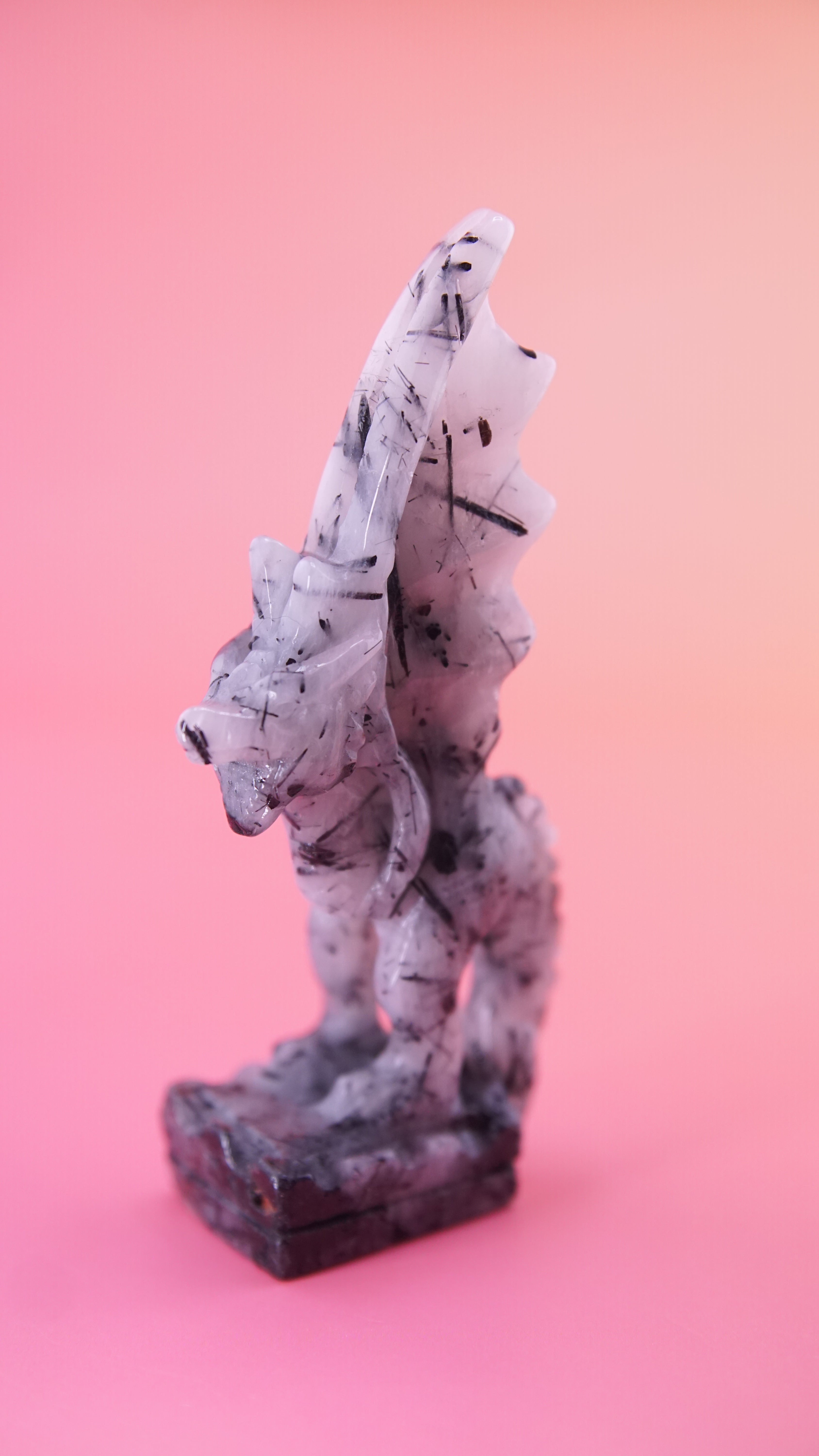 Gorgeous Black Tourmaline In Quartz Dragon With Castle