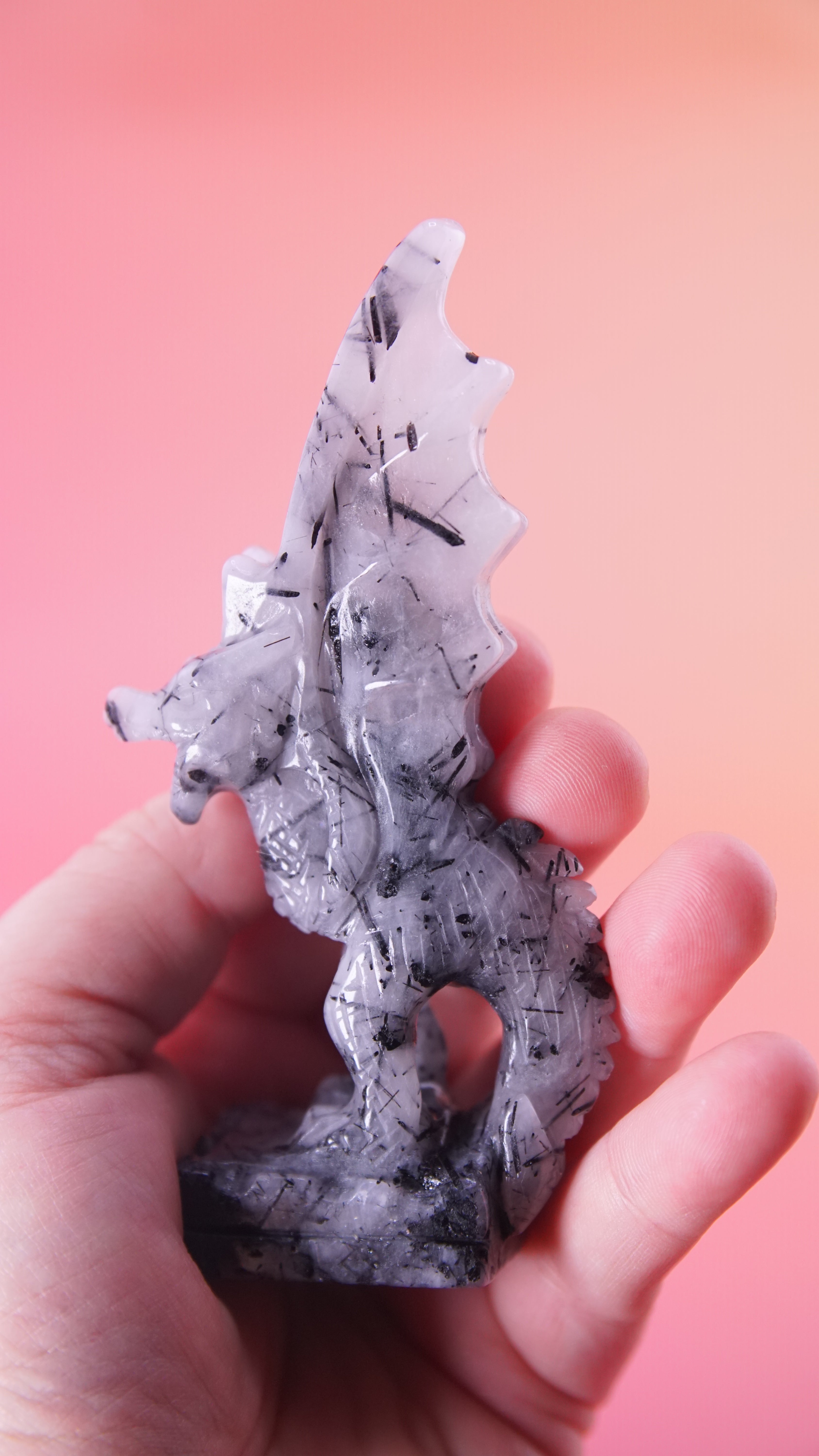 Gorgeous Black Tourmaline In Quartz Dragon With Castle