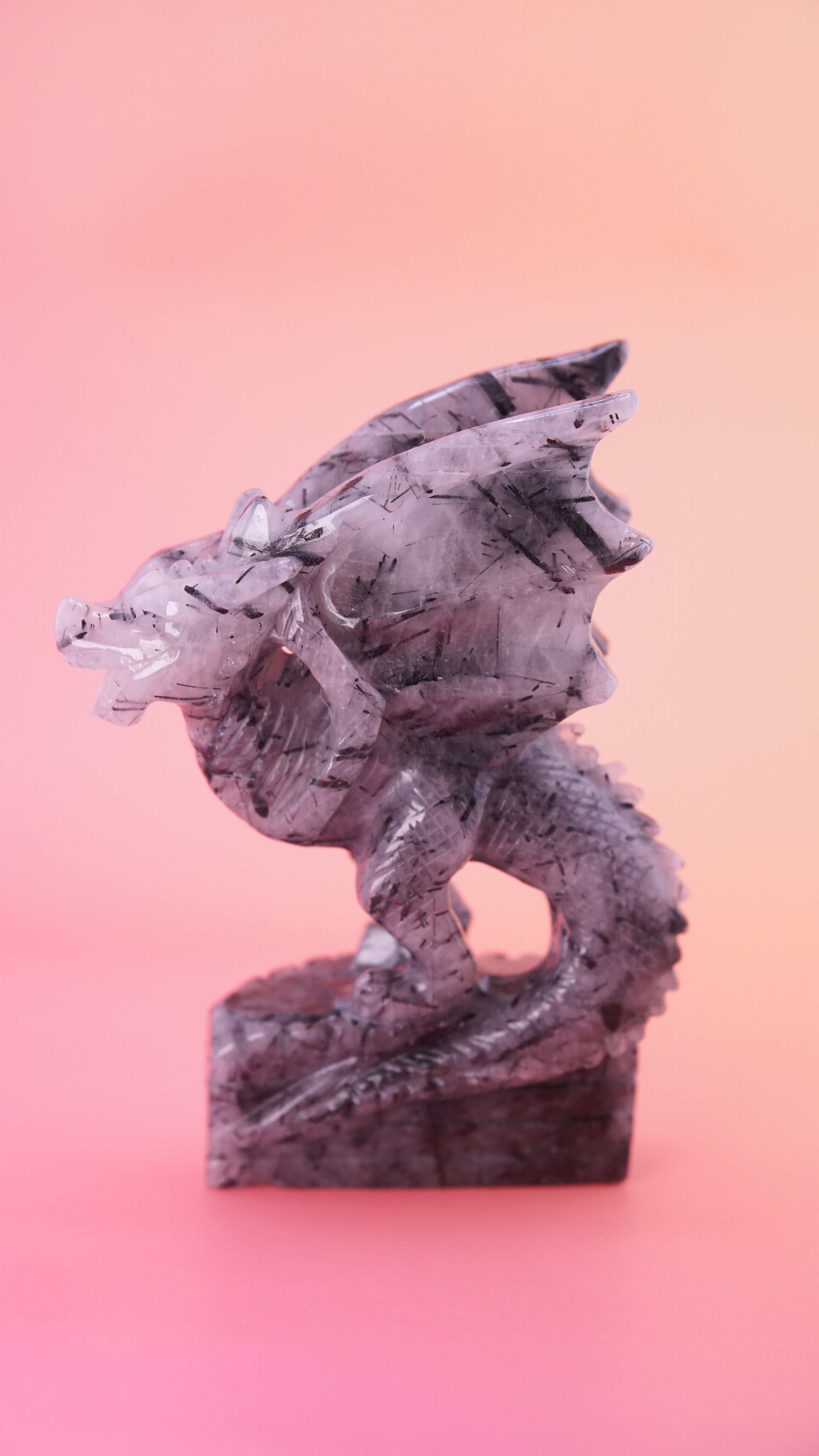 Gorgeous Black Tourmaline In Quartz Dragon With Castle