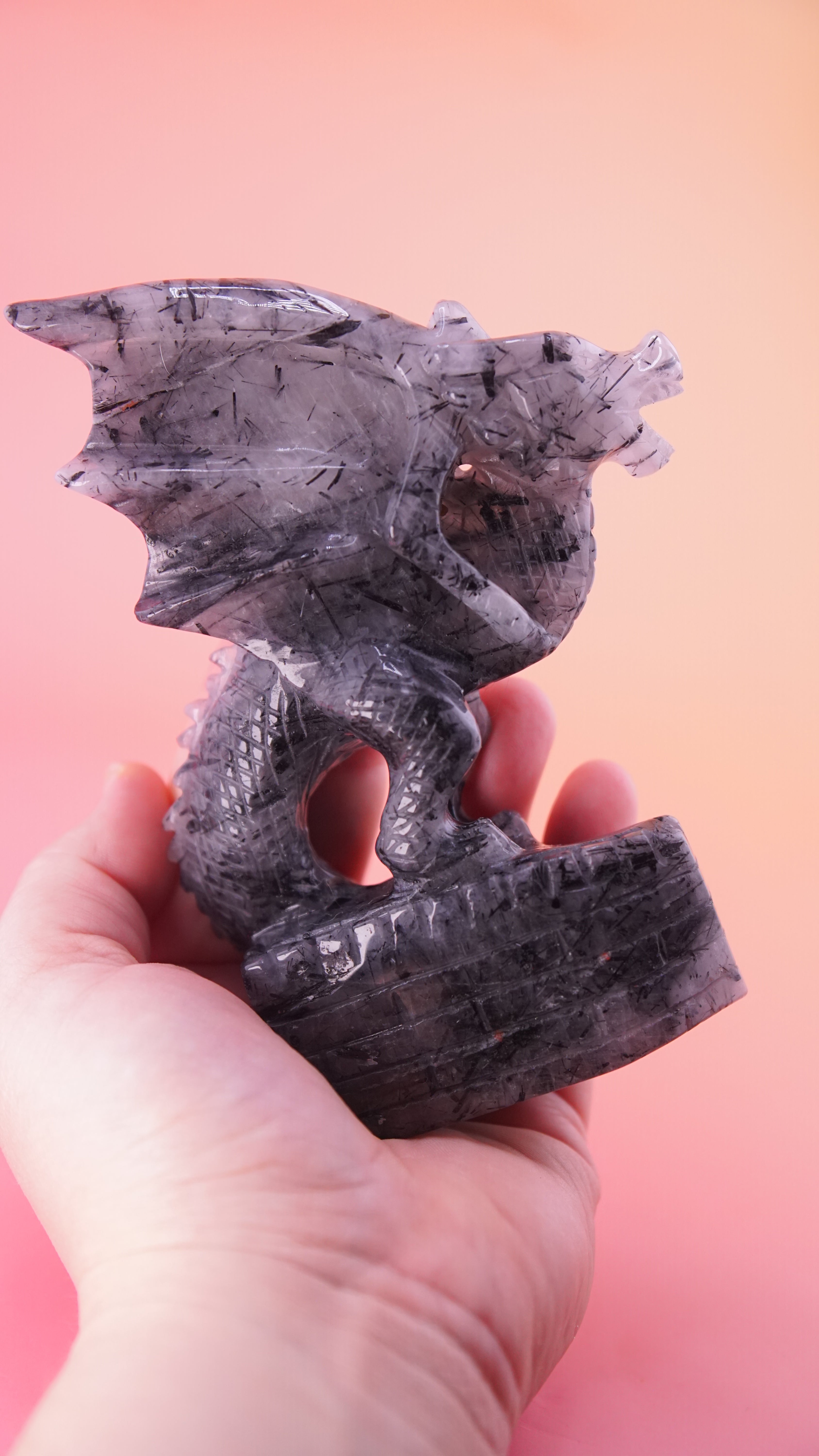 Gorgeous Black Tourmaline In Quartz Dragon With Castle