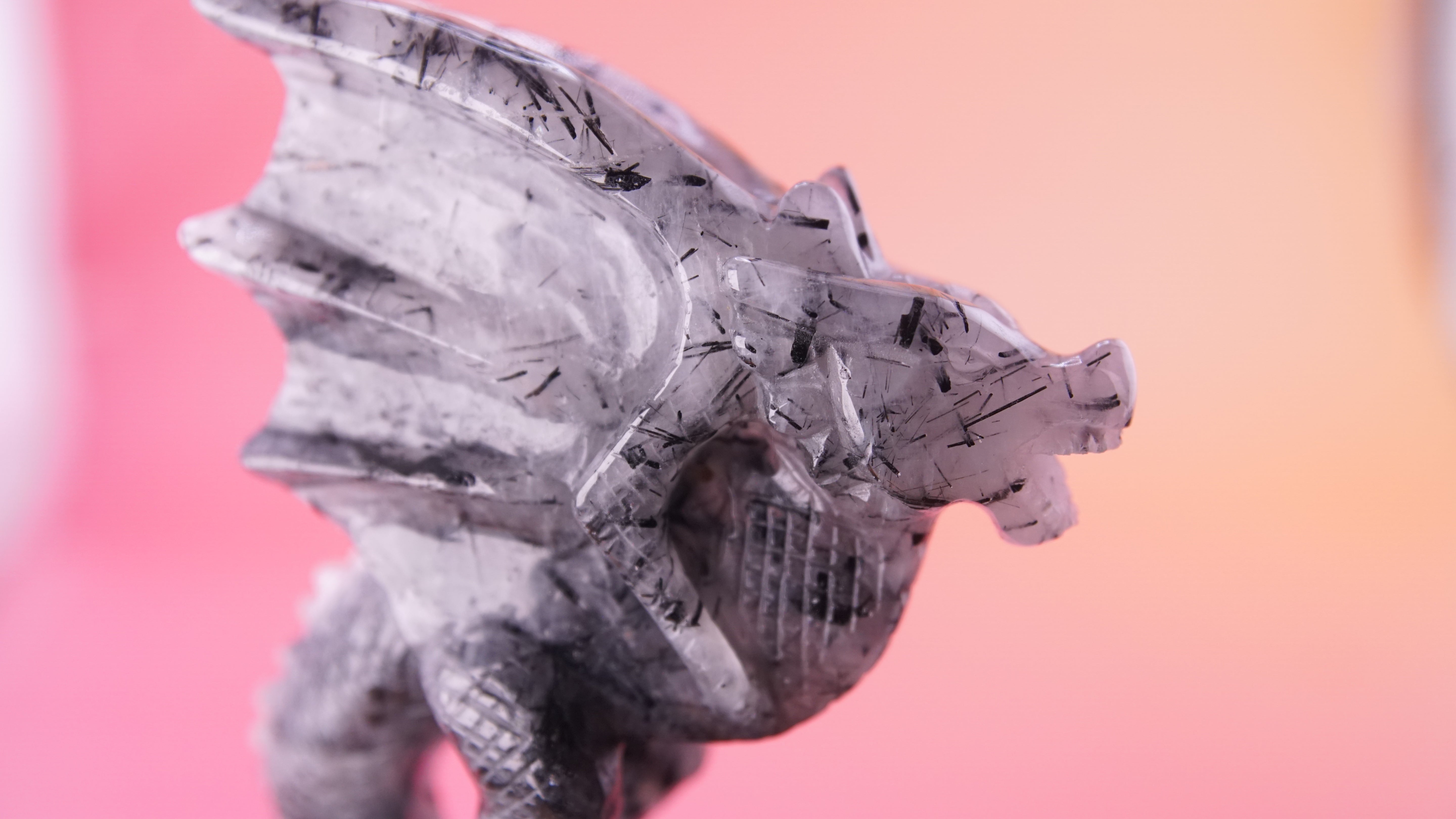 Gorgeous Black Tourmaline In Quartz Dragon With Castle