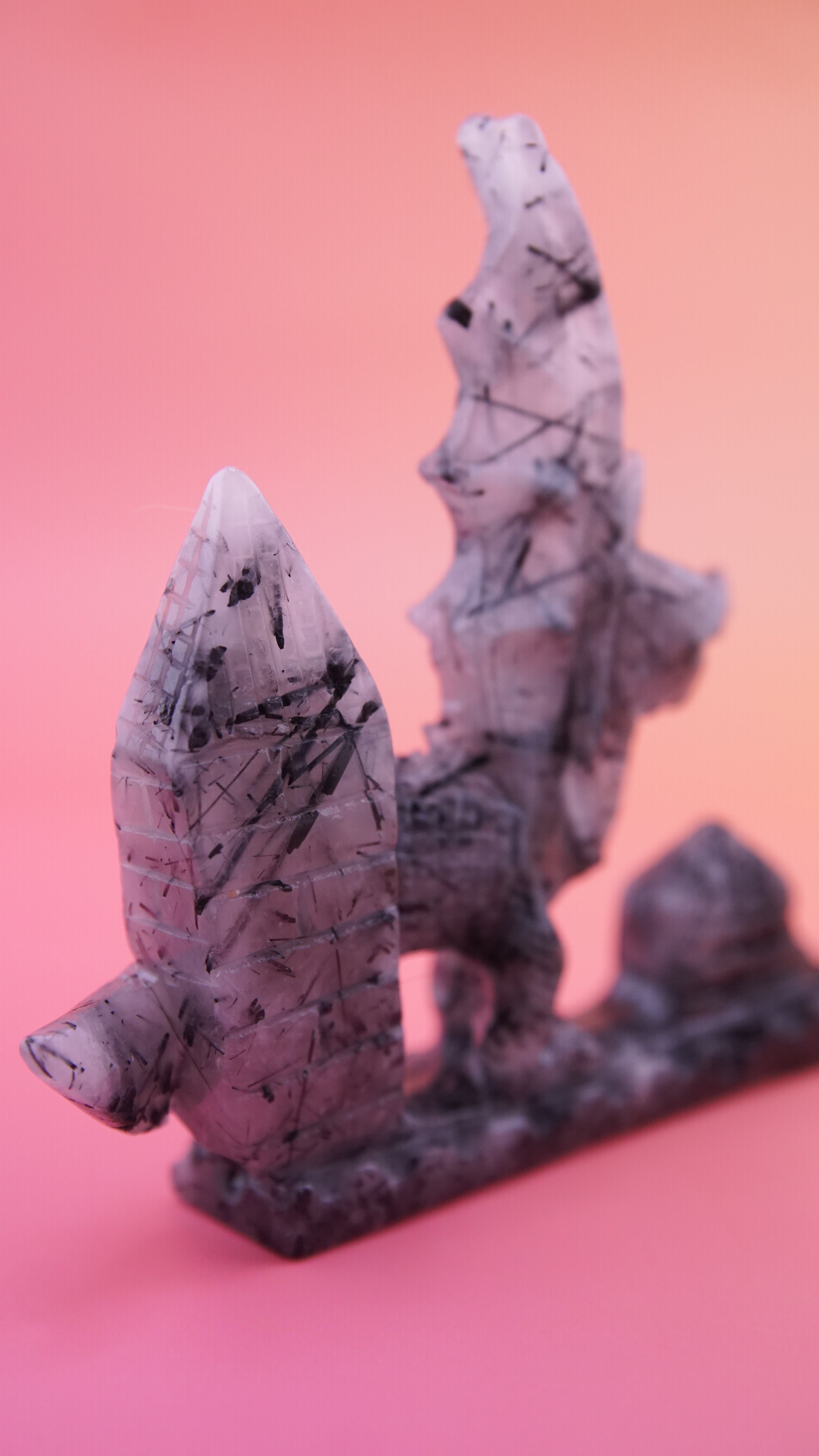 Gorgeous Black Tourmaline In Quartz Dragon With Castle