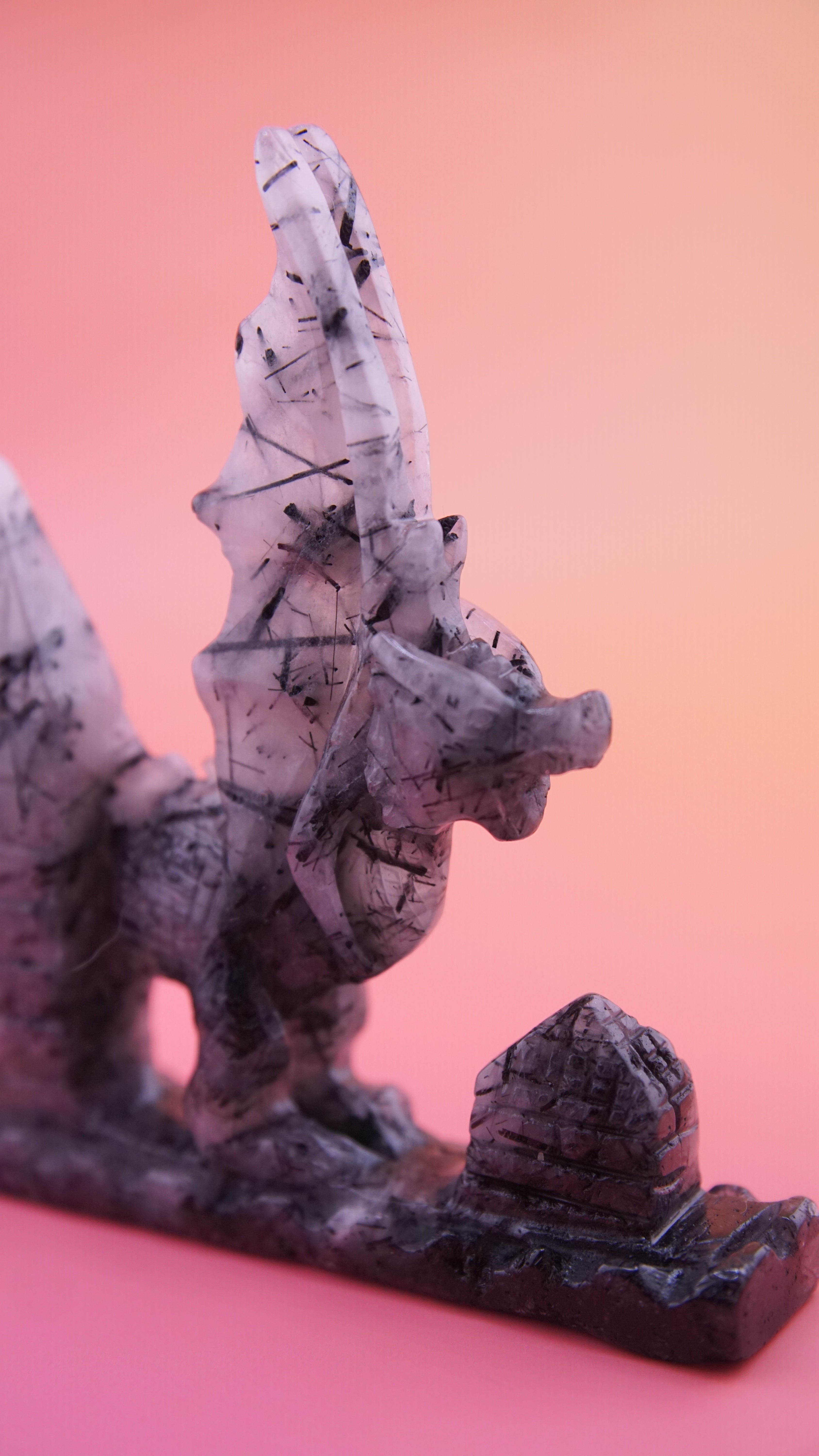 Gorgeous Black Tourmaline In Quartz Dragon With Castle