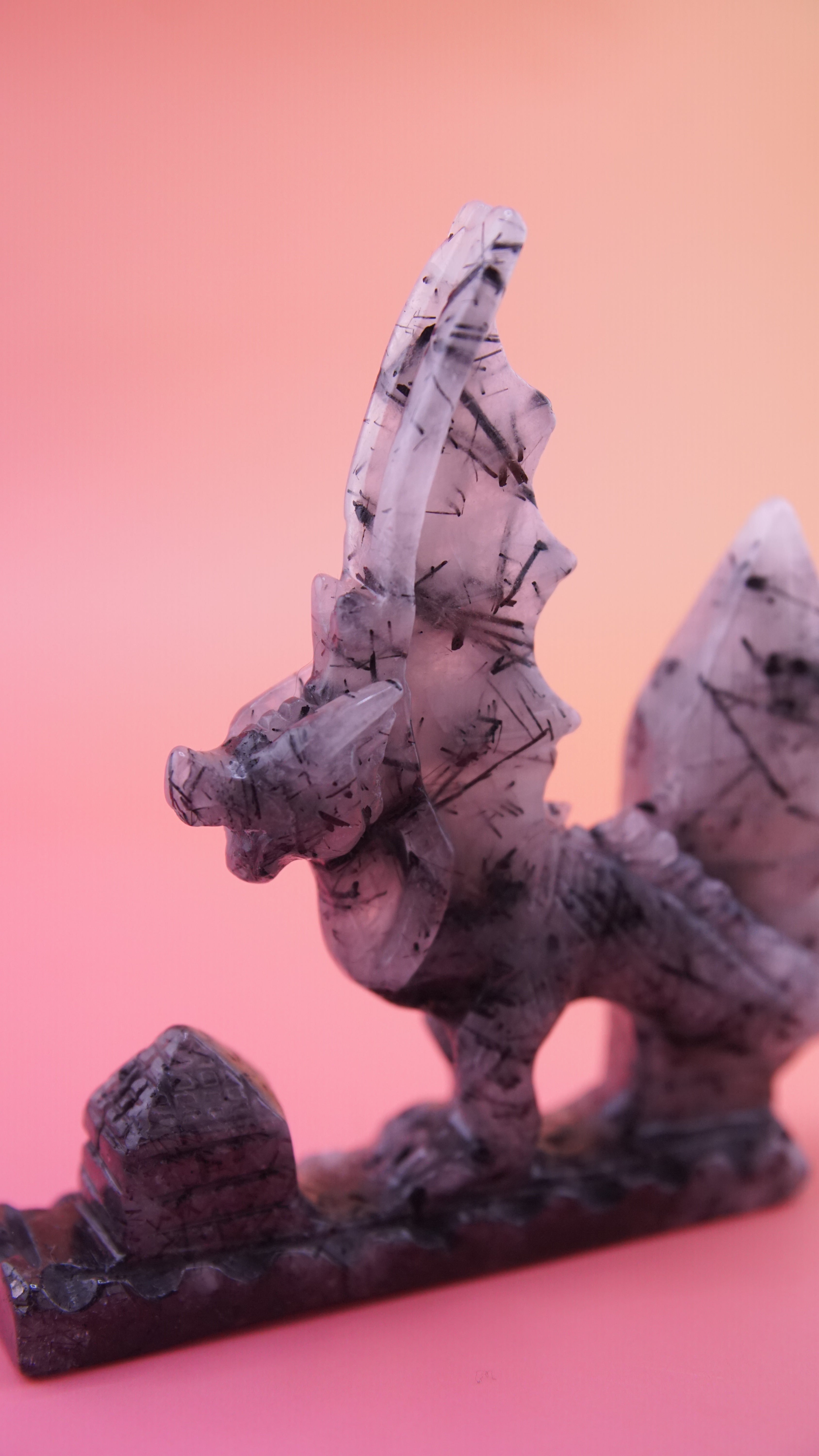 Gorgeous Black Tourmaline In Quartz Dragon With Castle