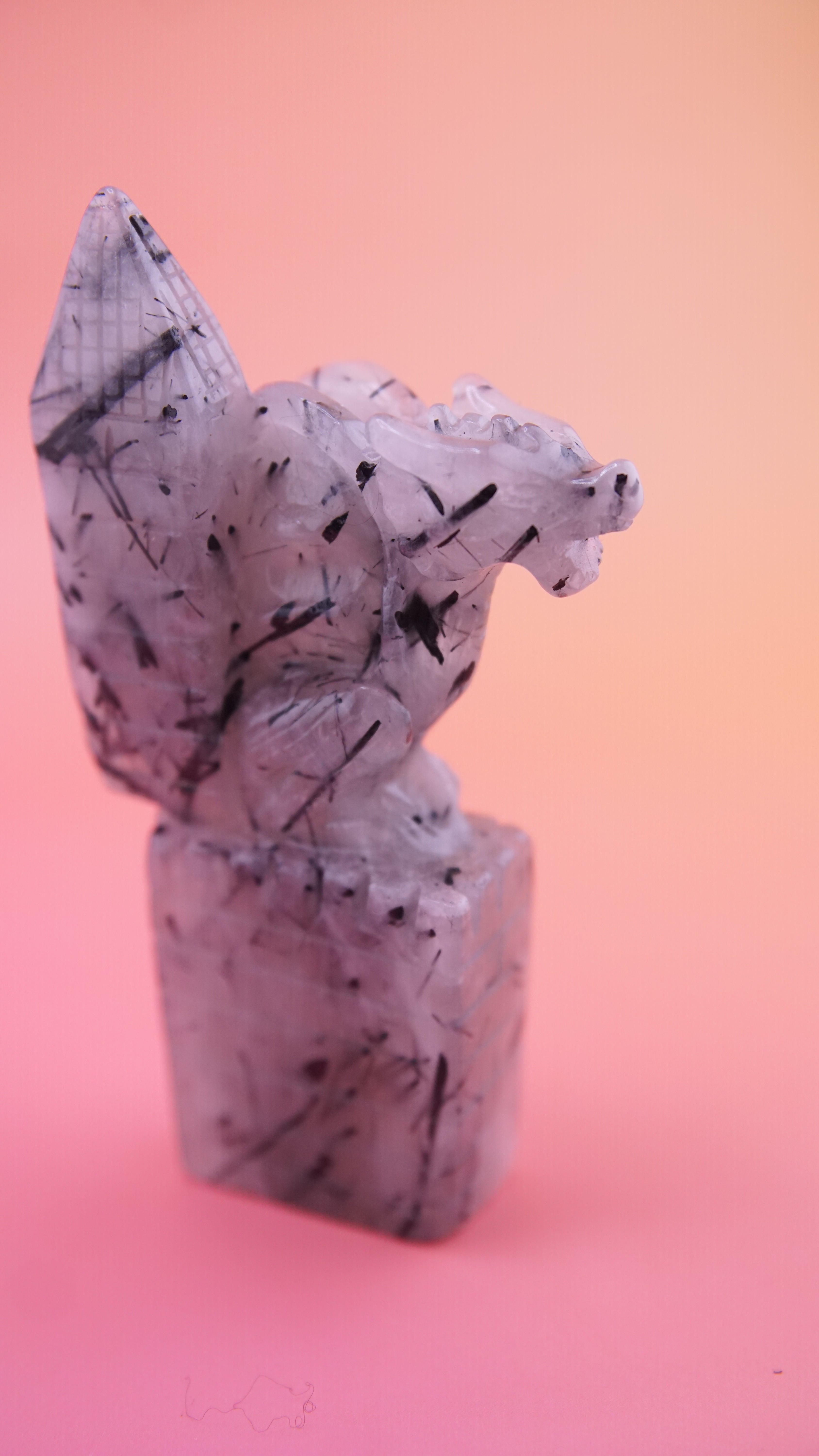 Gorgeous Black Tourmaline In Quartz Dragon With Castle