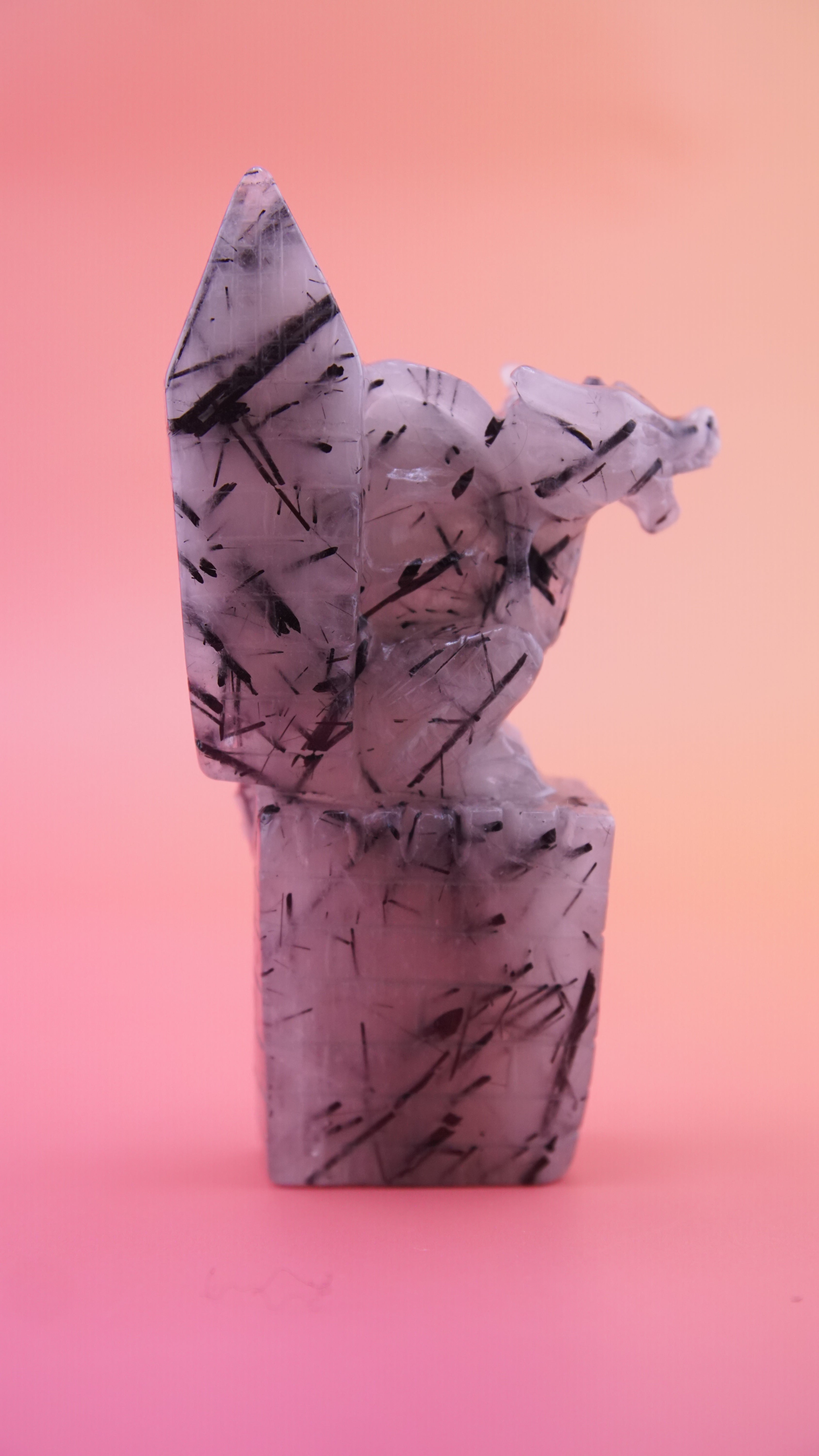 Gorgeous Black Tourmaline In Quartz Dragon With Castle