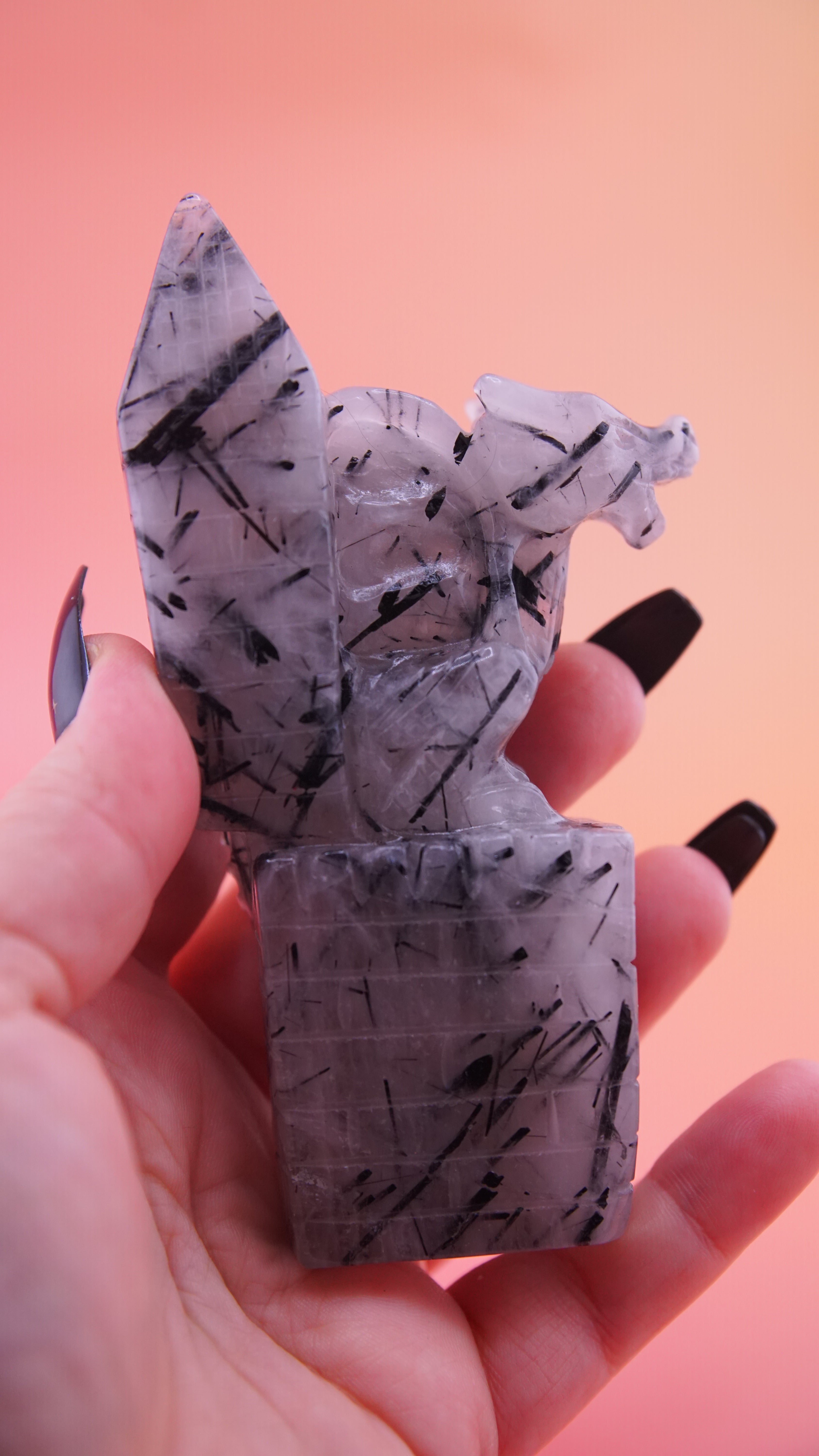Gorgeous Black Tourmaline In Quartz Dragon With Castle